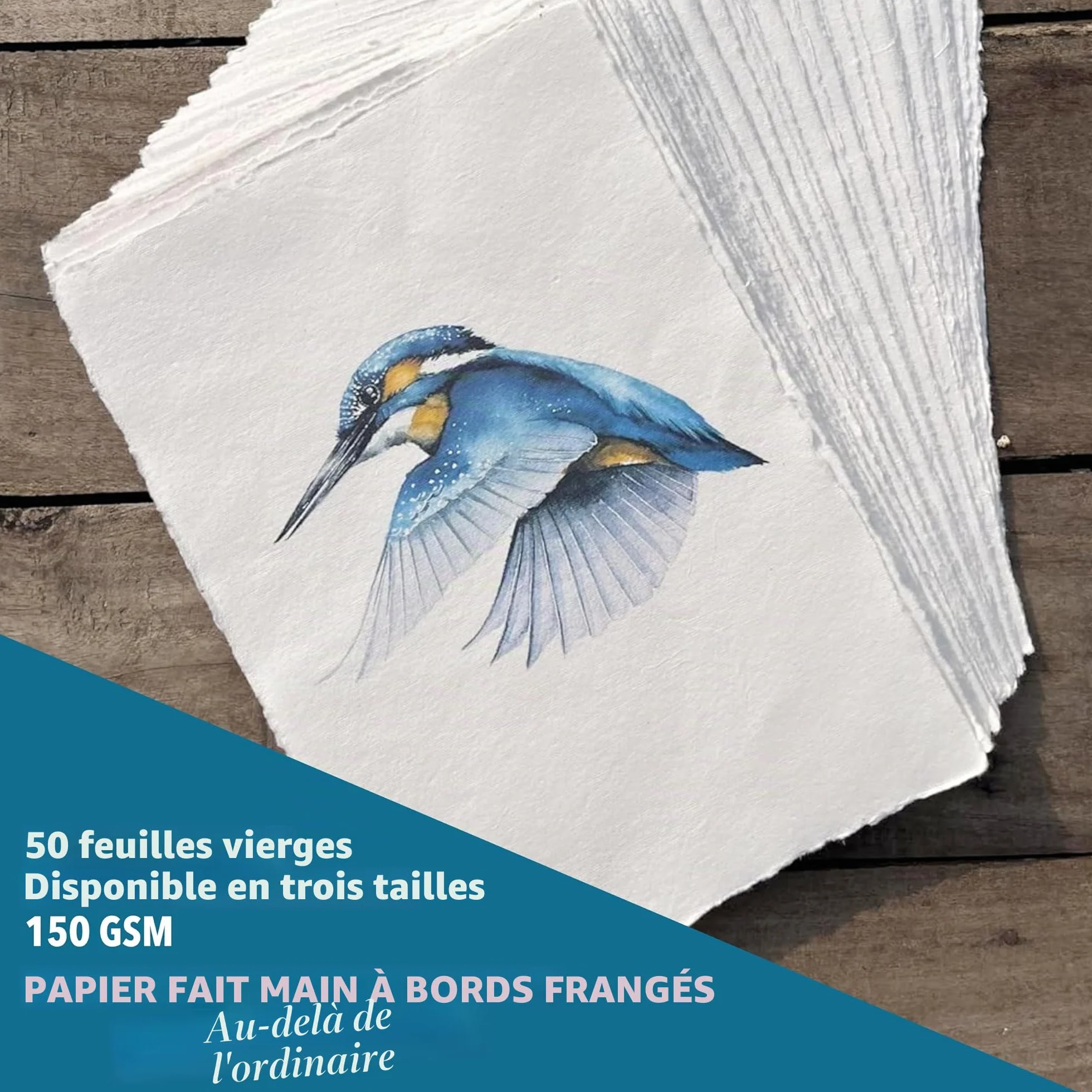 Papier A5 Crème Fait Main 150 GSM 50 Feuilles Coton Recyclé Bords Frangés 15x21 cm pour Aquarelle Écriture