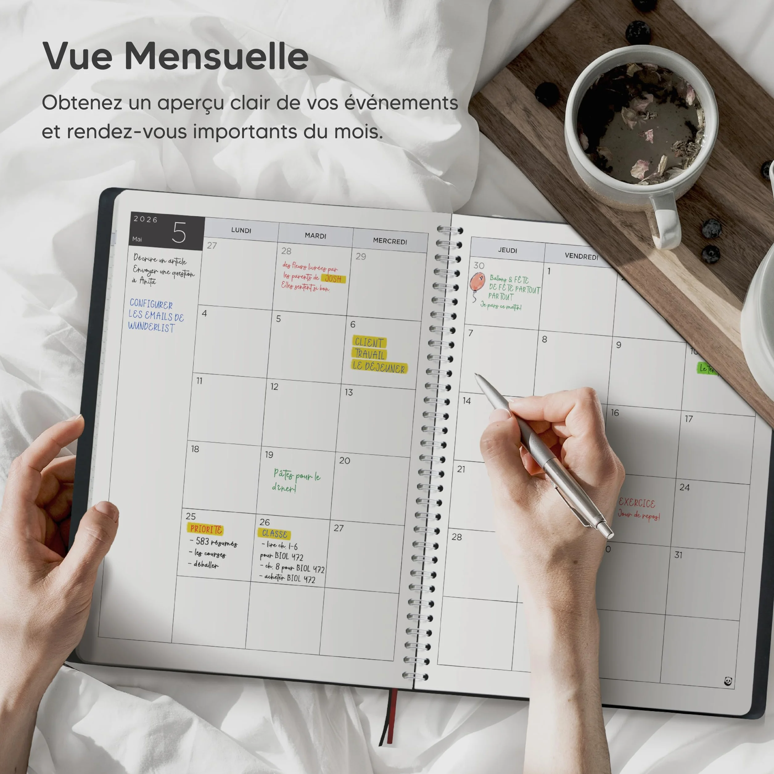 Smart Panda Agenda 2026 A4 Semainier Couverture Souple Intervalles 30 Minutes Planner Notes Français
