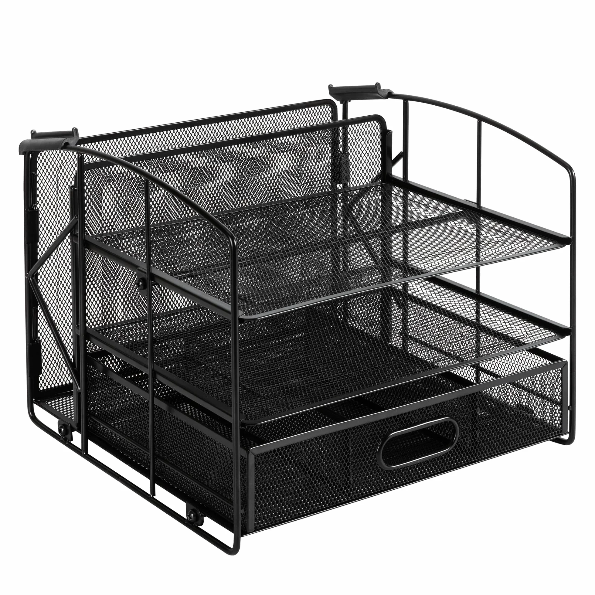 Amazon Basics Module de rangement rectangulaire avec 3 plateaux, tiroir coulissant, noir