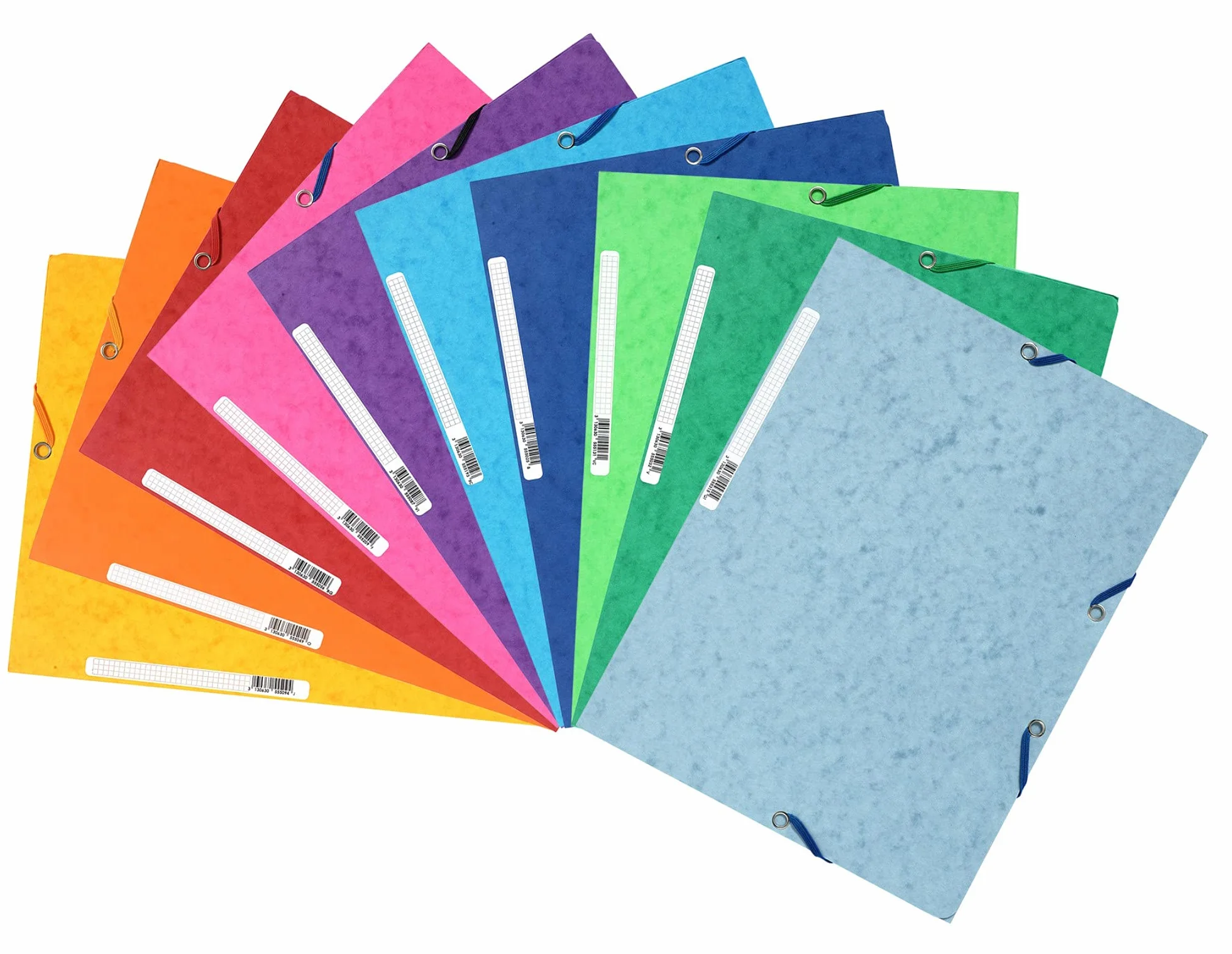 Exacompta Paquet de 10 chemises à élastiques pochettes 3 rabats carte lustrée 400 g/m2 24 x 32 cm A4 10 couleurs assorties