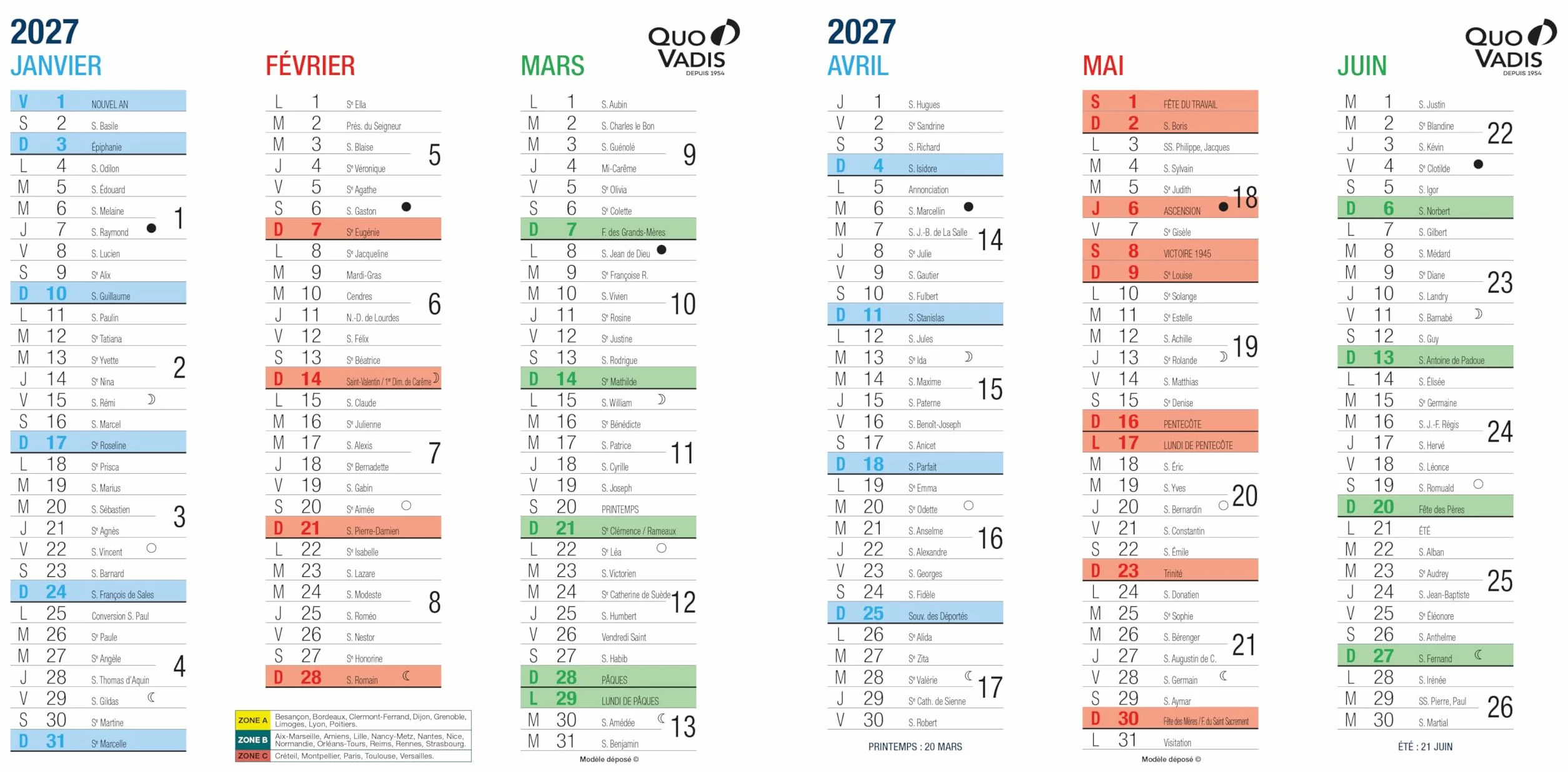 Calendrier origami Quo Vadis 2026-2027 36x18 cm Papier Clairefontaine blanc Fabrication française