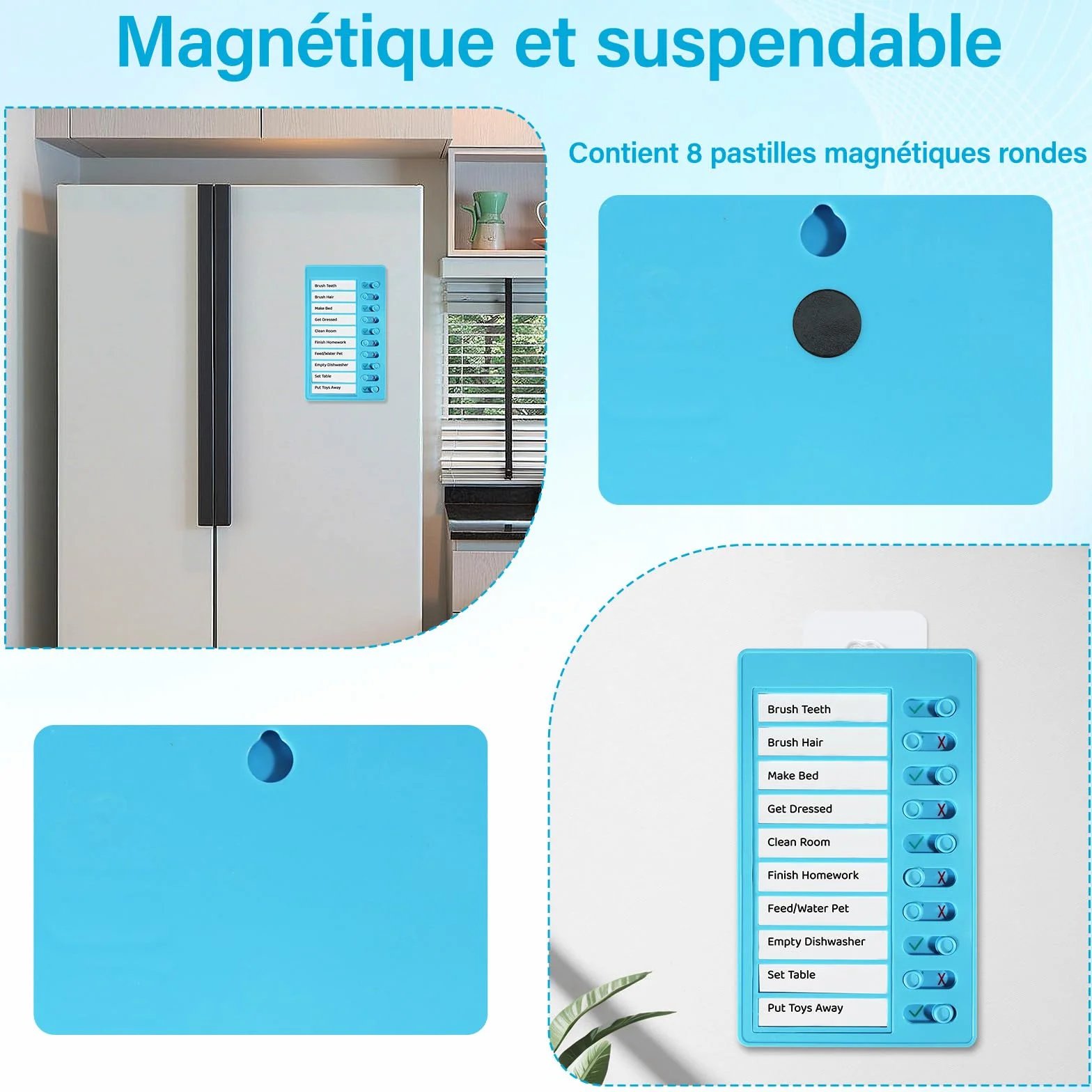Tableaux de Listes de Tâches Vierges, Tableau de Checkliste pour Enfants avec 20 Feuilles de Carton, Planificateur