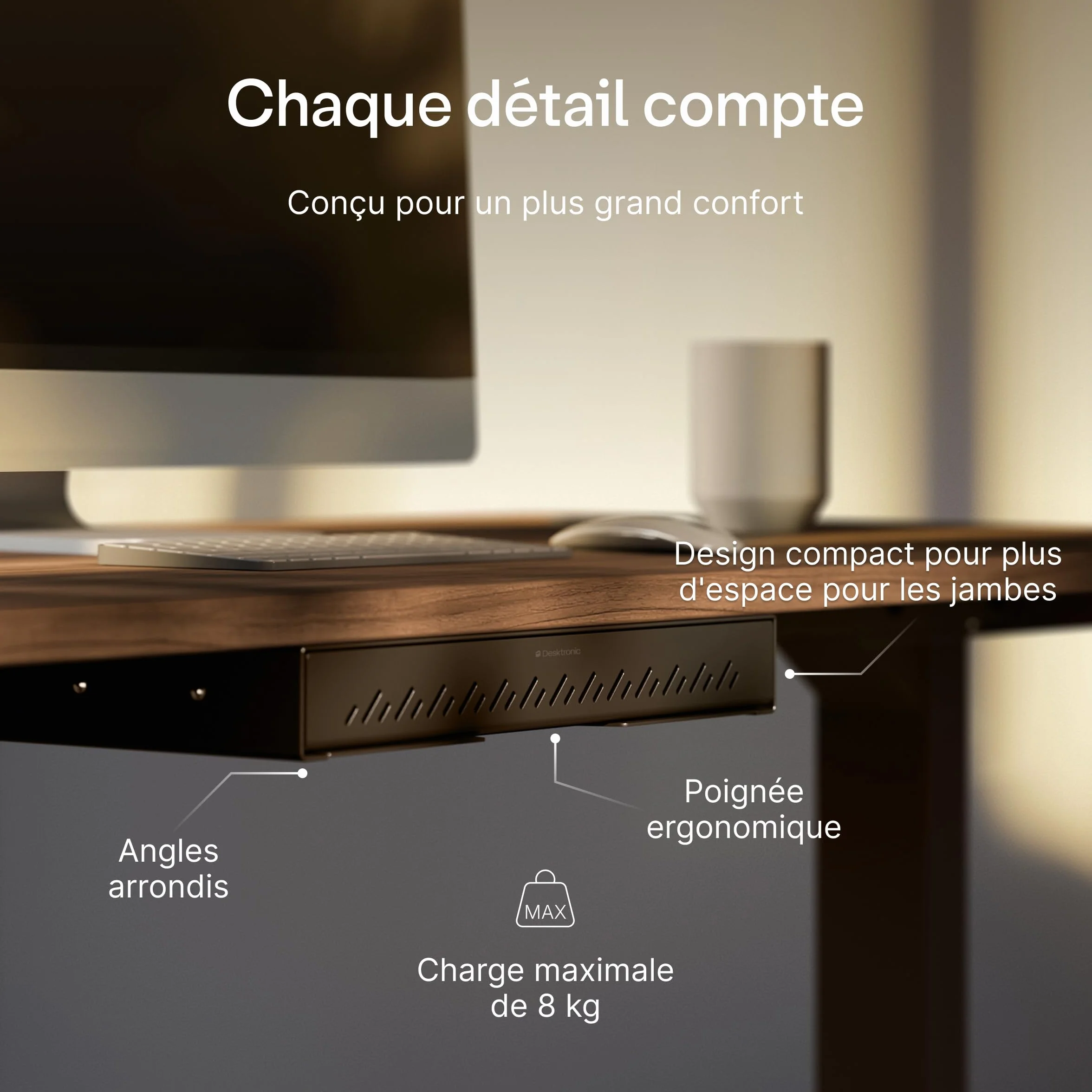 Desktronic Caisson de rangement sous bureau Tiroir en métal Noir