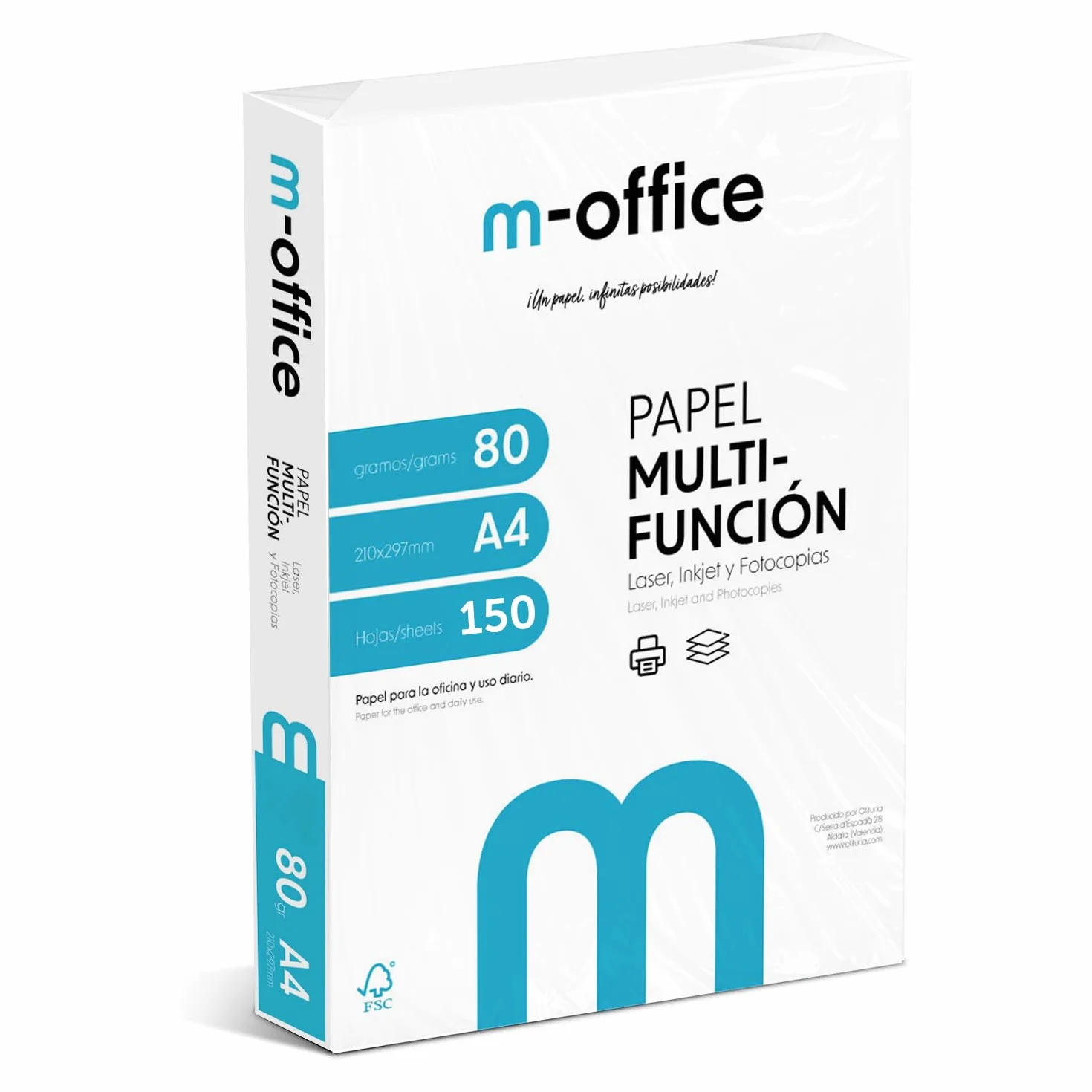 Papier Multifonction A4 80gr 150 Feuilles pour Imprimante Jet d'Encre et Laser 210 x 297 mm