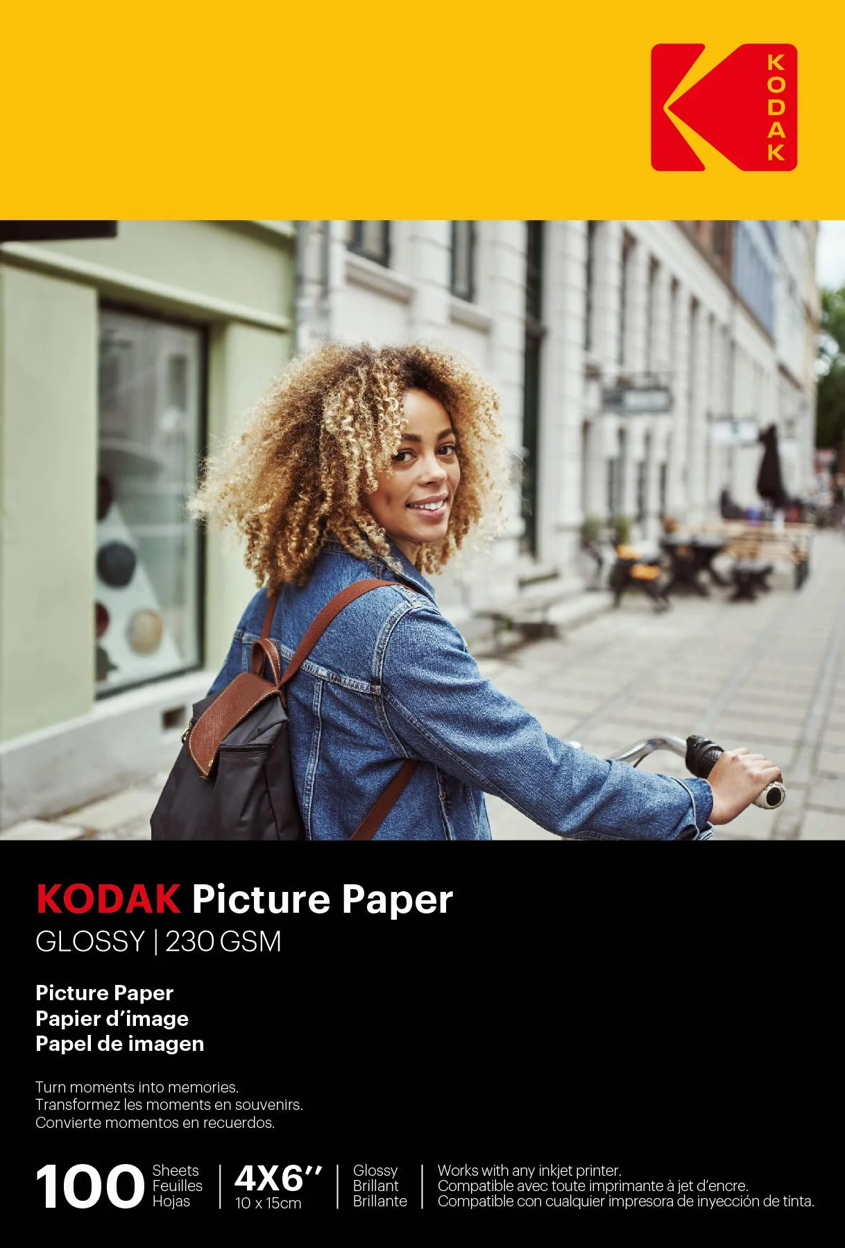 KODAK Picture Paper Papier Photo Brillant A6 10x15cm 230g/m² 100 Feuilles Jet d'Encre