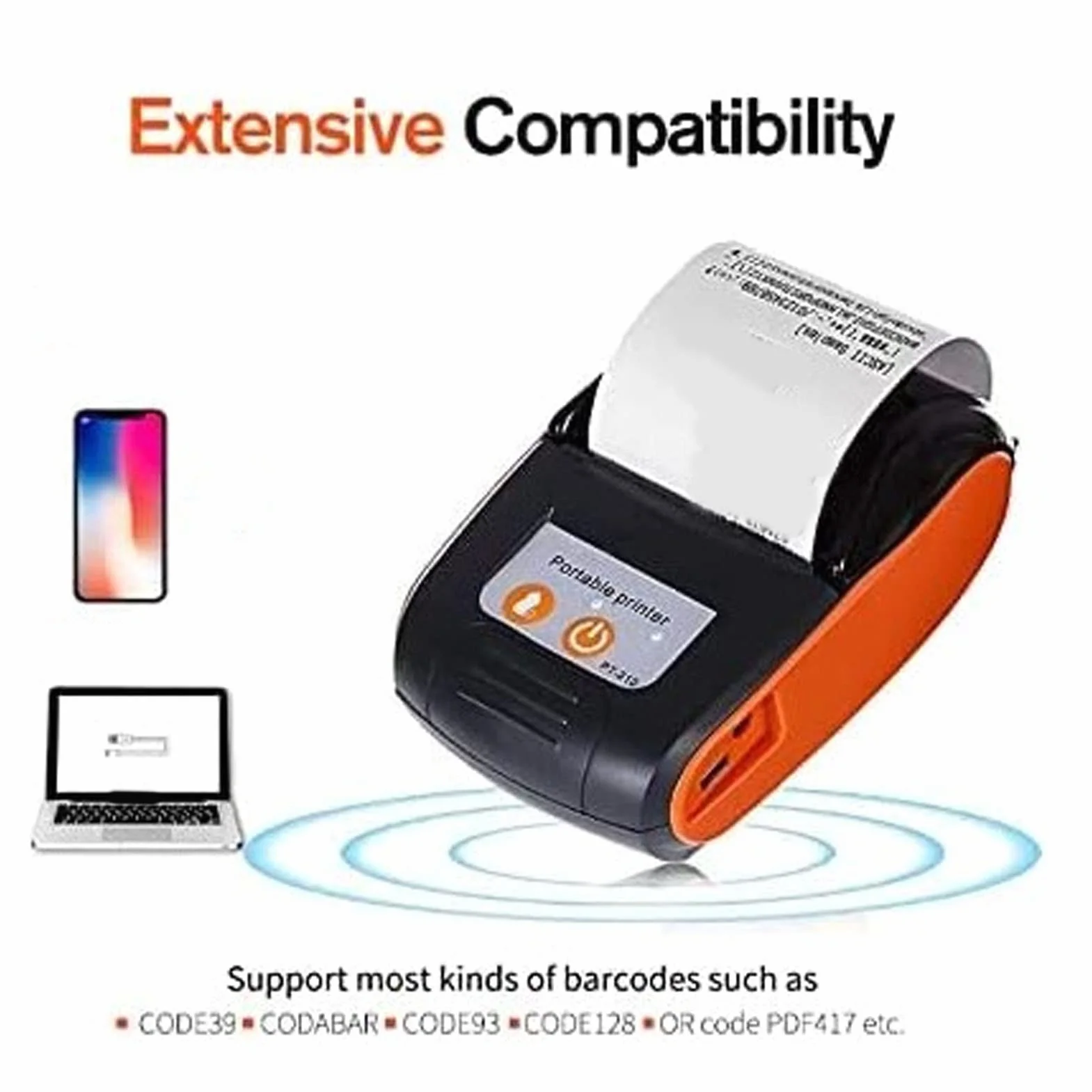 Imprimante Thermique Reçus Bluetooth PT-210, Mini-imprimante Factures Portable sans Fil 58mm, Impression Rapide 90mm/s, ESC/POS