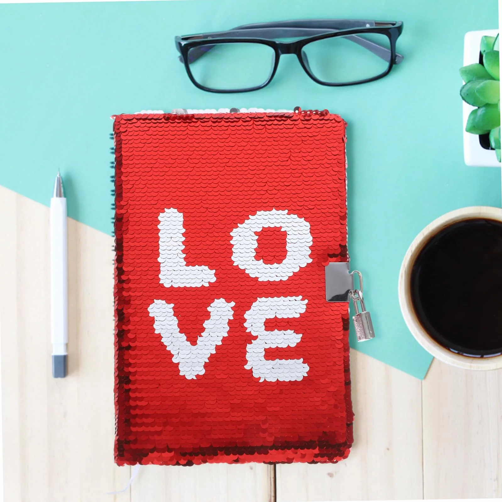 NUOBESTY Carnet de Notes A5 avec Serrure Intégrée, Sequins Rouges