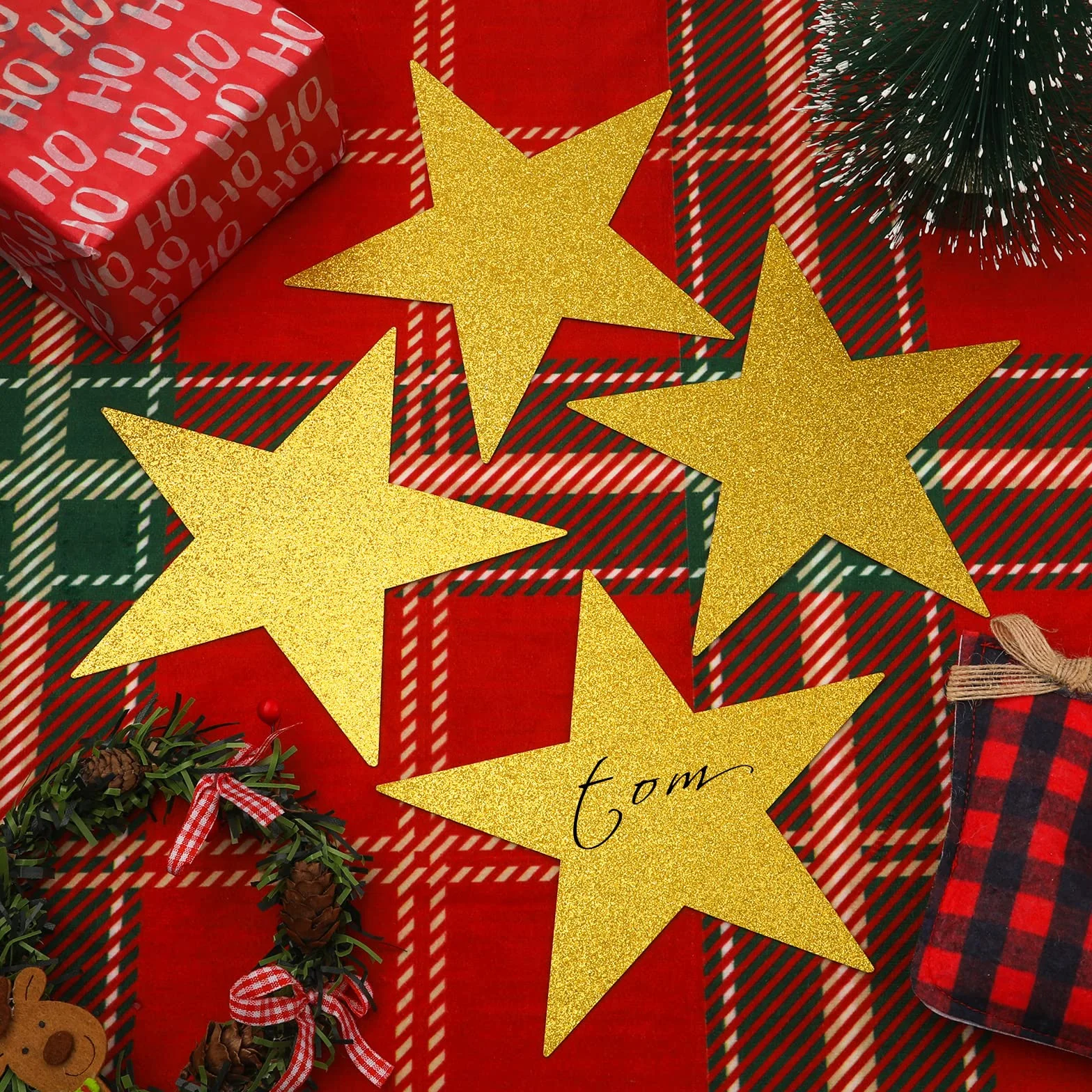Confettis en Papier Étoile Scintillante 15,3cm 50pcs Découpes d'Étoiles pour Tableau d'Affichage Fête (Or)