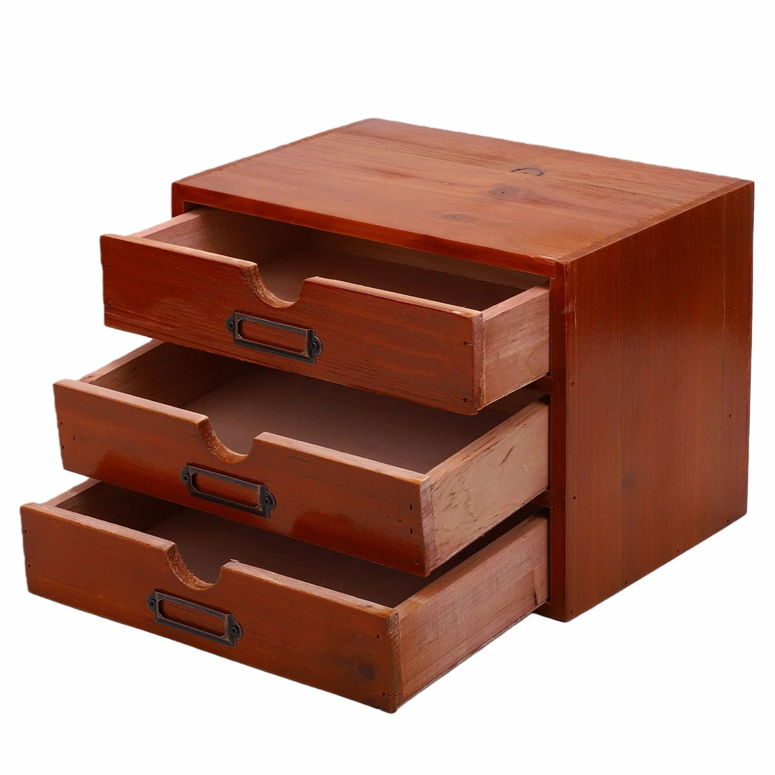 Haofy Organiseur de Bureau à 3 Tiroirs, Armoire d'Apothicaire Empilable Vintage, Boîte de Rangement en Bois Marron Foncé