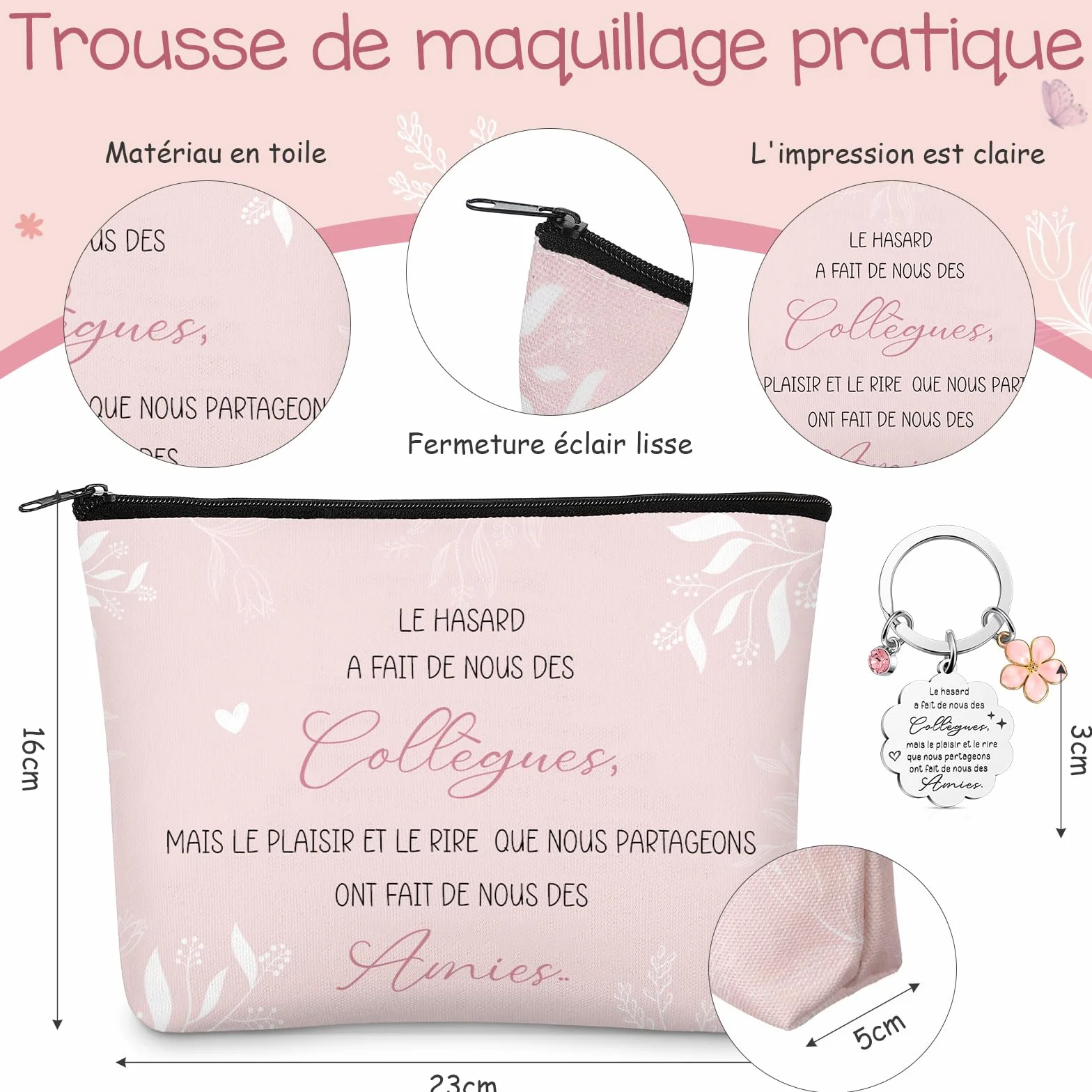 Hestya Carnet à Spirale Rose Stylo à Bille Trousse de Maquillage Porte-Clés Cadeaux de Remerciement pour Collègues