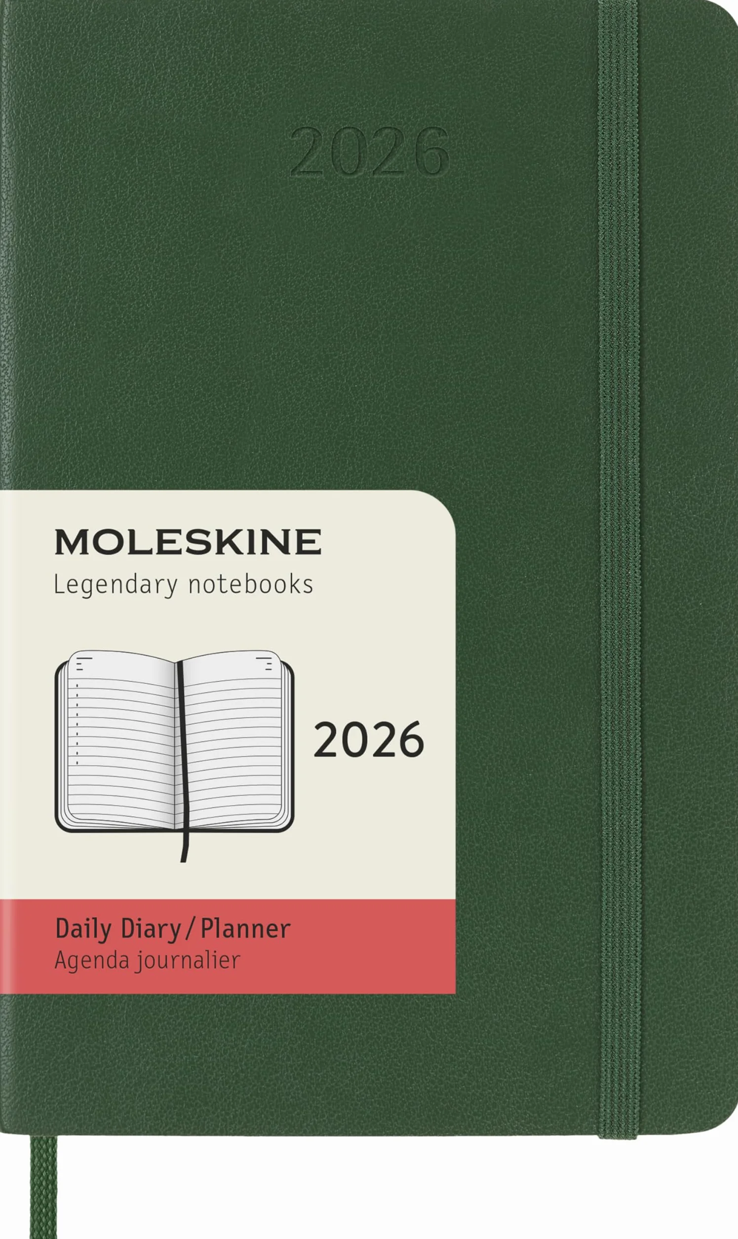Moleskine Agenda Quotidien Journalier 2026 12 Mois Couverture Souple Fermeture Élastique Format Pocket 9x14 Vert