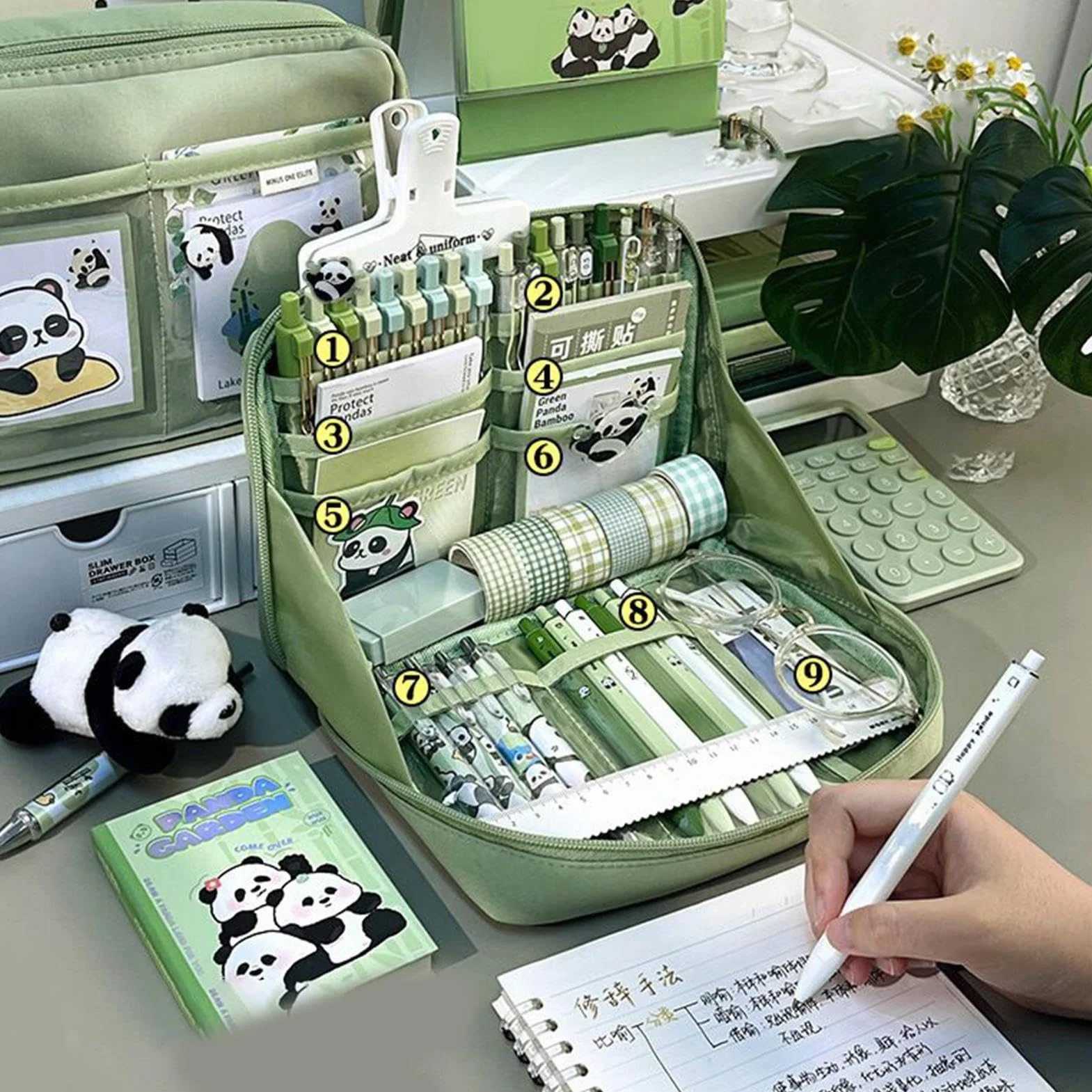 Ensemble Papeterie Panda, Trousse à Crayons Grande Capacité, Kit Fournitures Scolaires pour Enfant