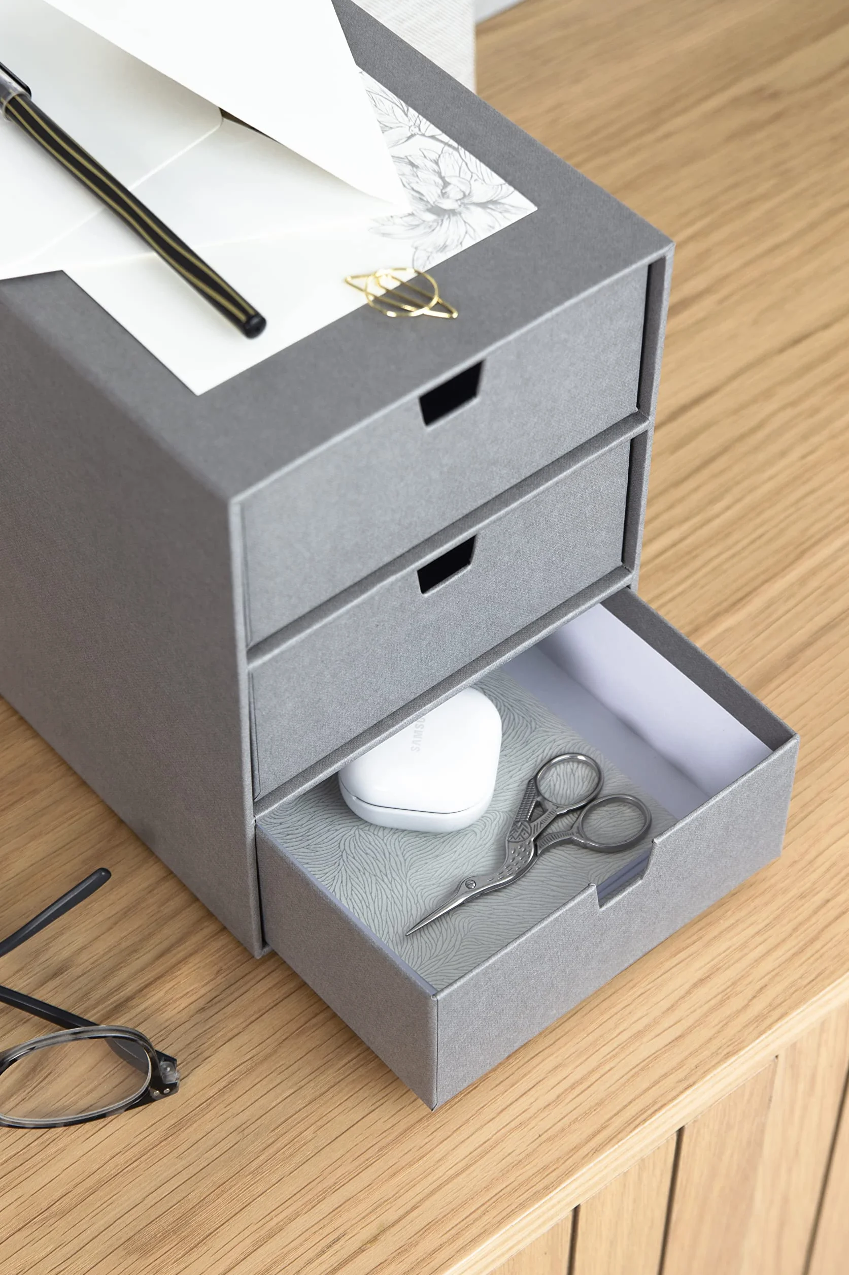 Bigso Box of Sweden organiseur bureau 3 compartiments rangement tiroir documents gris
