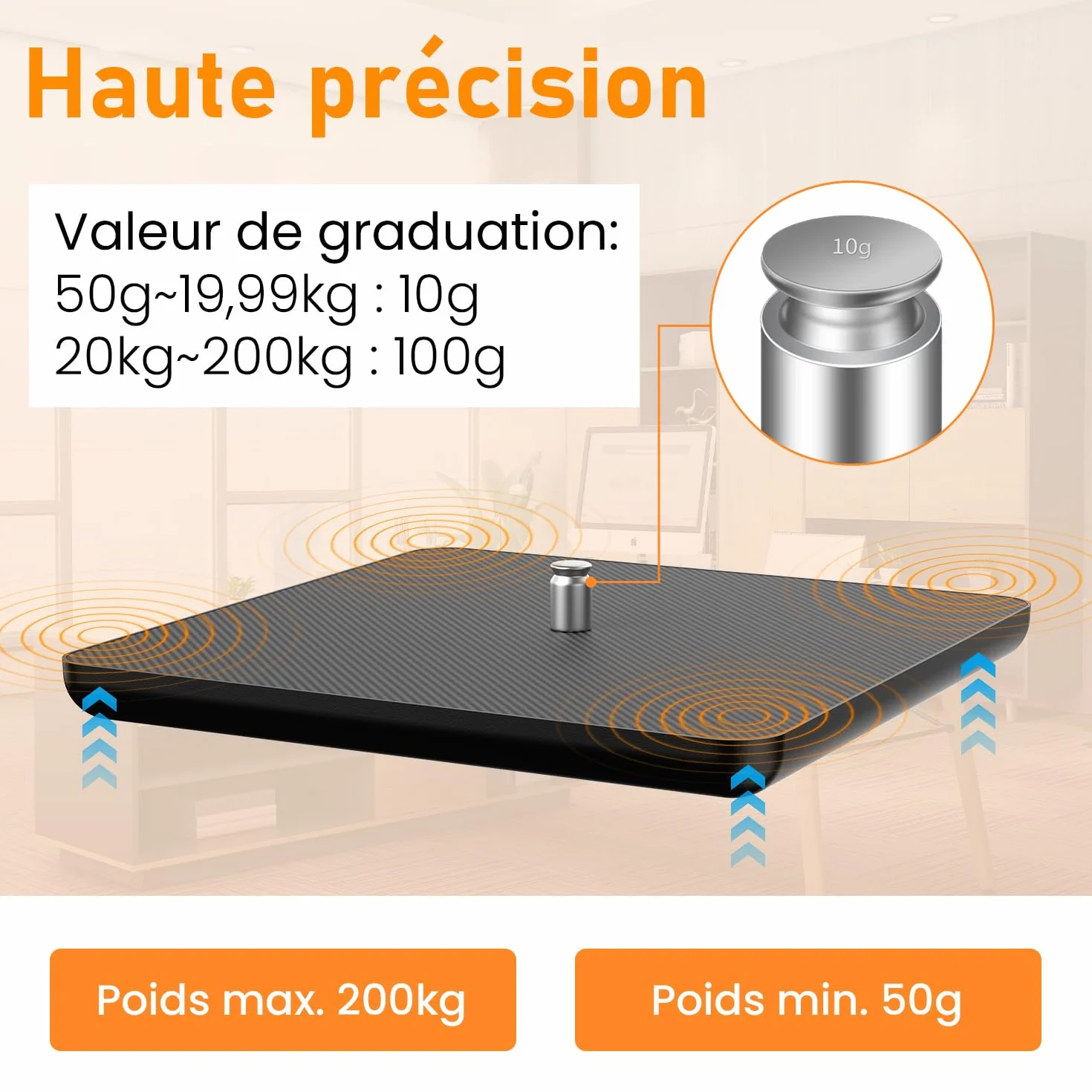 Balance Colis Pese Personne 200kg, Balance Professionnelle de Precision avec Fonction Maintien & Tare, Pese Colis et Bagages avec Écran LCD Mural, Secteur ou Batterie