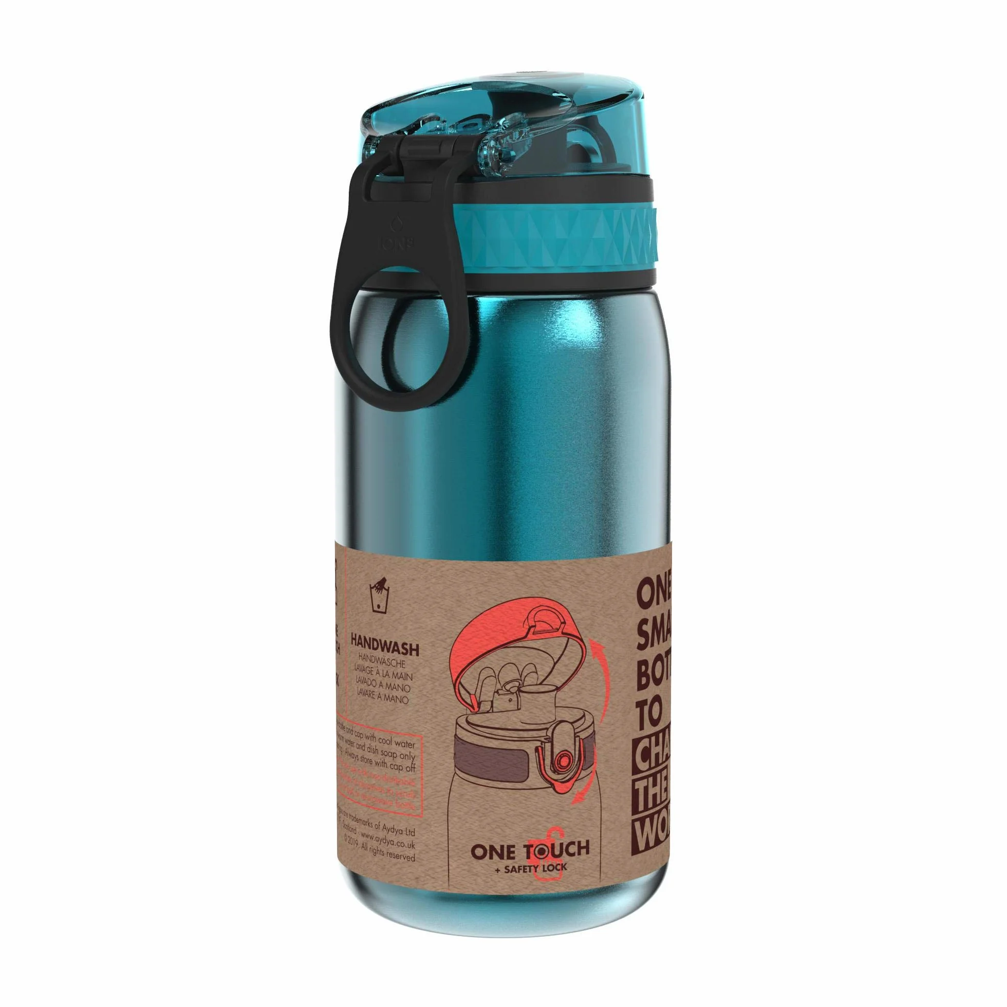 Ion8 Gourde Enfant Inox 400ml Anti-Fuite Facile à Ouvrir Verrouillage Sécurisé Lavable Lave-Vaisselle Poignée Transport Acier Inoxydable Aqua