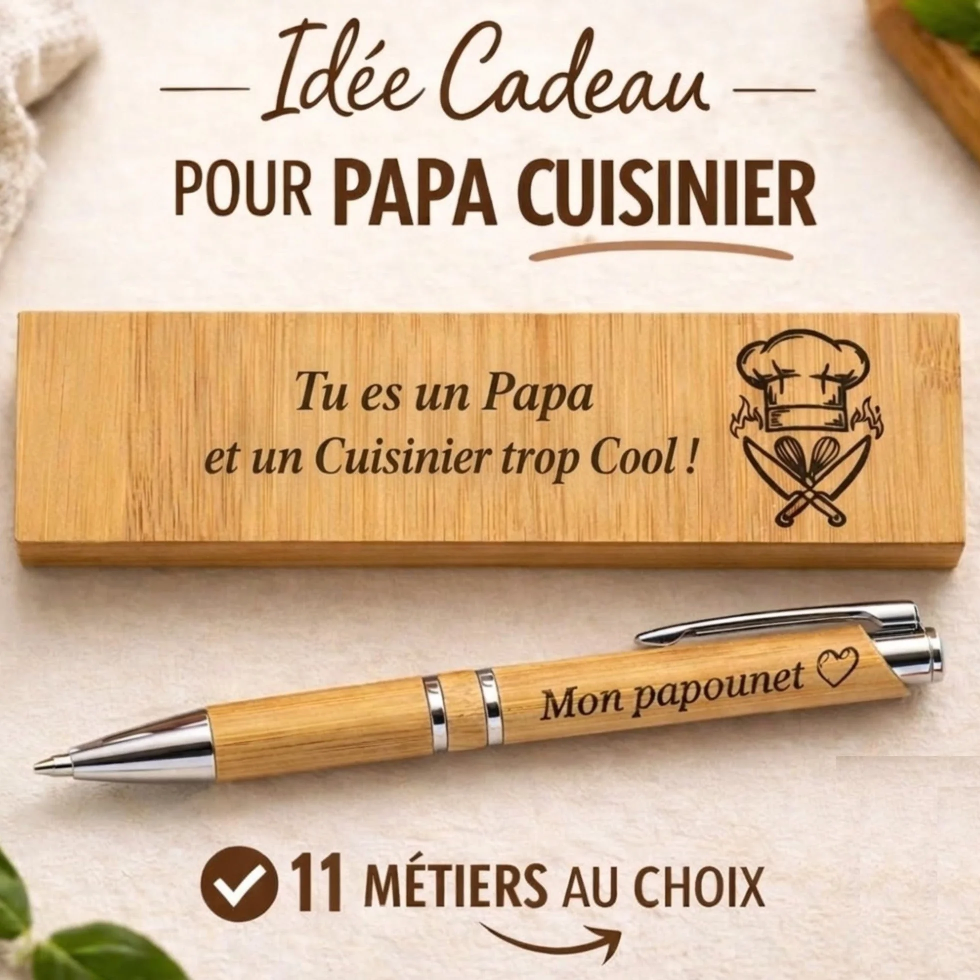 Weastyle Stylo Personnalisé avec Gravure Prénom - Coffret Cadeau Bois Bambou