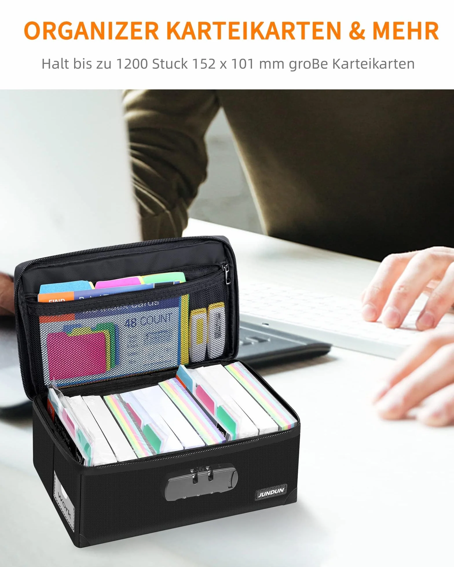 Boîte de rangement pliable avec serrure pour 1200 cartes A6 15,2 x 10,2 cm Noir