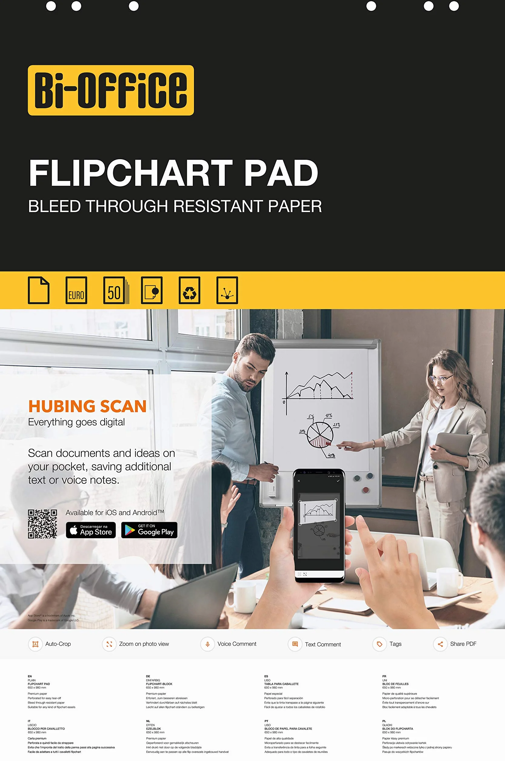Bi-Office Bloc Papier pour Paperboard Euro Blanc 50 feuilles