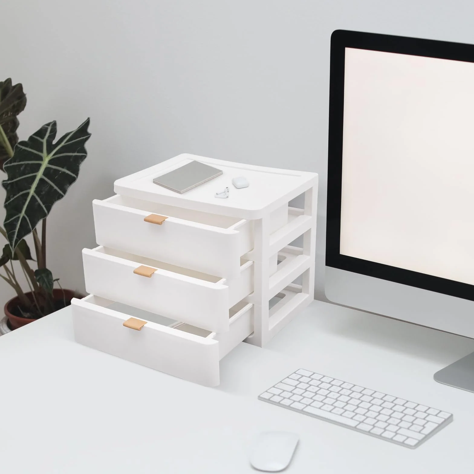 Organisateur de bureau 3 tiroirs blanc 26x20x22 cm empilable