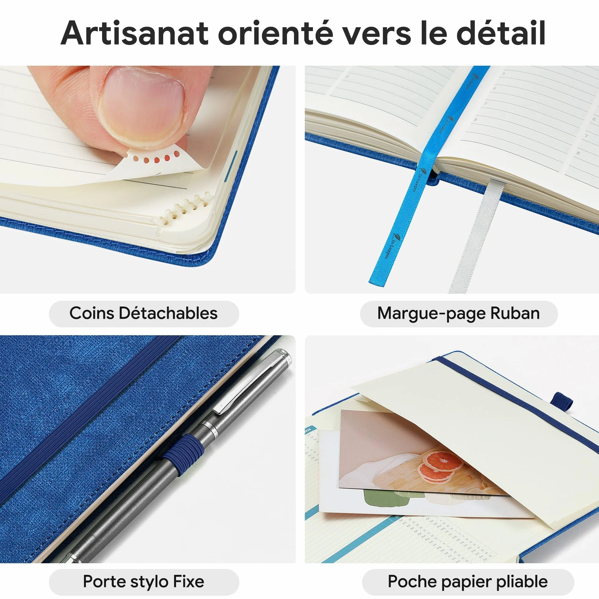 Agenda 2026-2027 Semainier de Poche A6 18 Mois Couverture Rigide PU Cuir Bleu