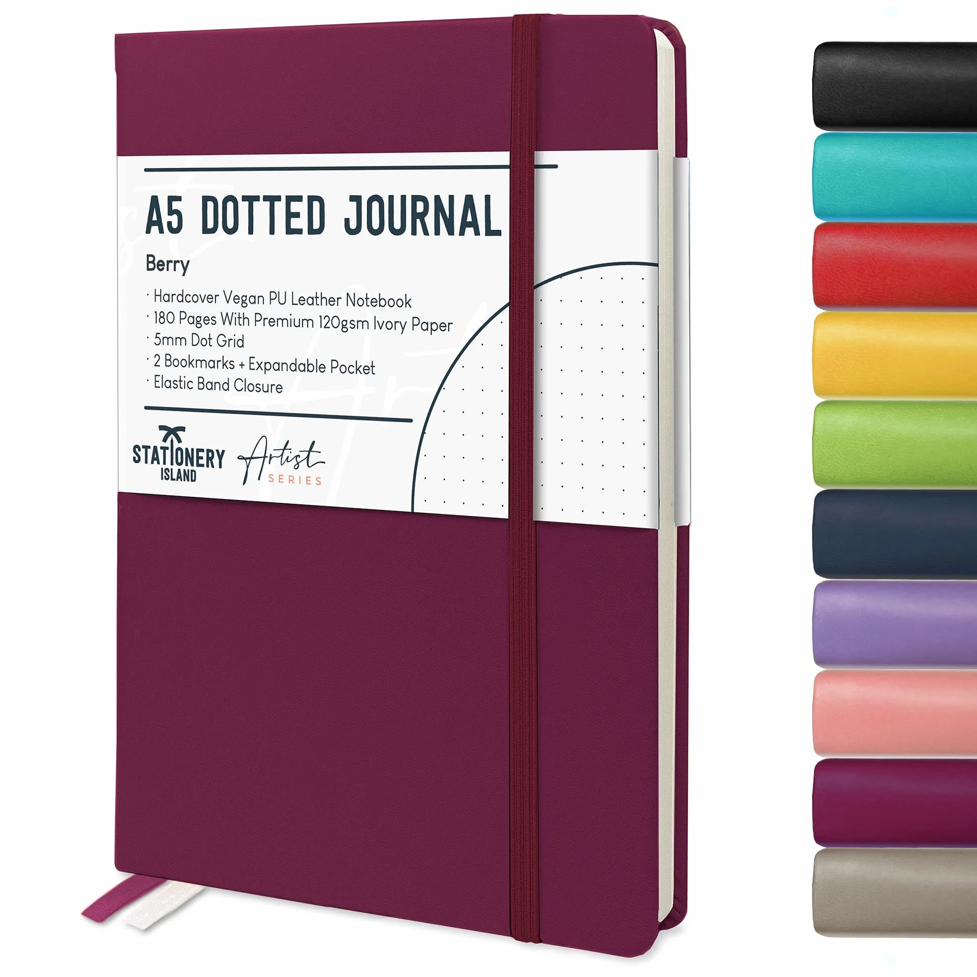 Carnet de Notes A5 Pointillé Berry Bullet Journal Relié Cartonné 180pg Papier 120 gsm