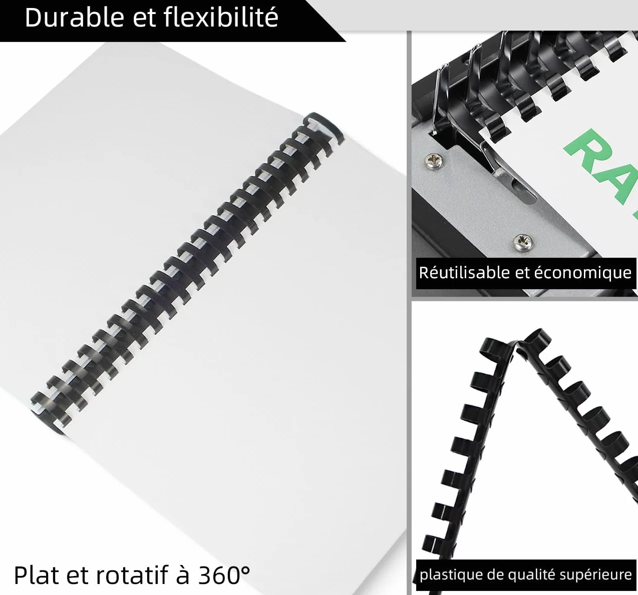 Peignes de reliure 250 feuilles 21 anneaux 32 mm A4 Noir