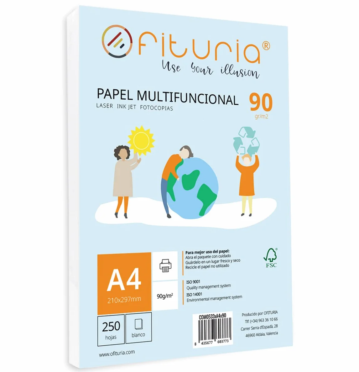 Papier A4 90g 250 feuilles blanches multifonctionnel pour imprimantes laser jet d'encre photocopieuses Ofituria