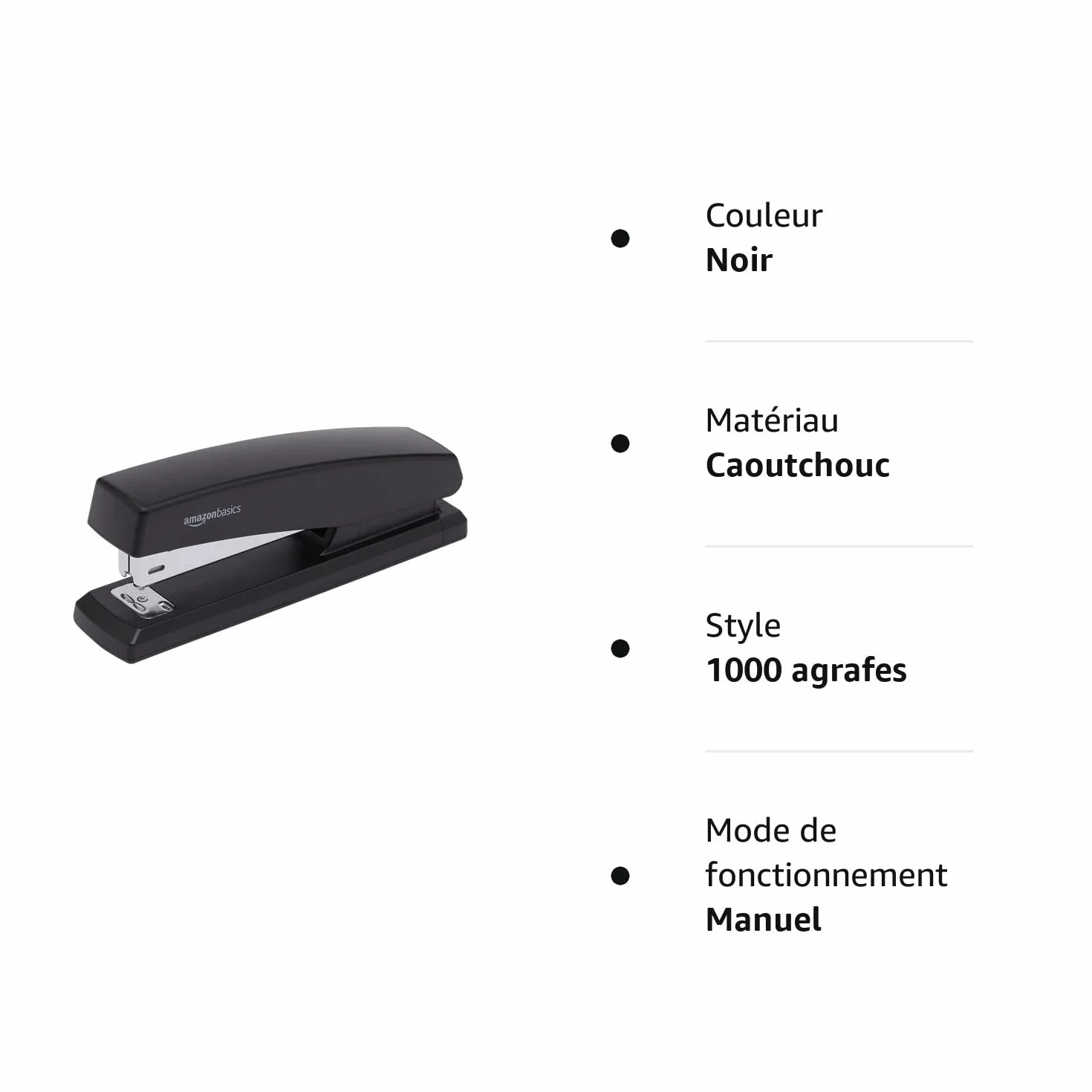 Amazon Basics Agrafeuse avec 1000 Agrafes, Capacité 25 Feuilles, Base Antidérapante Caoutchouc, Noire