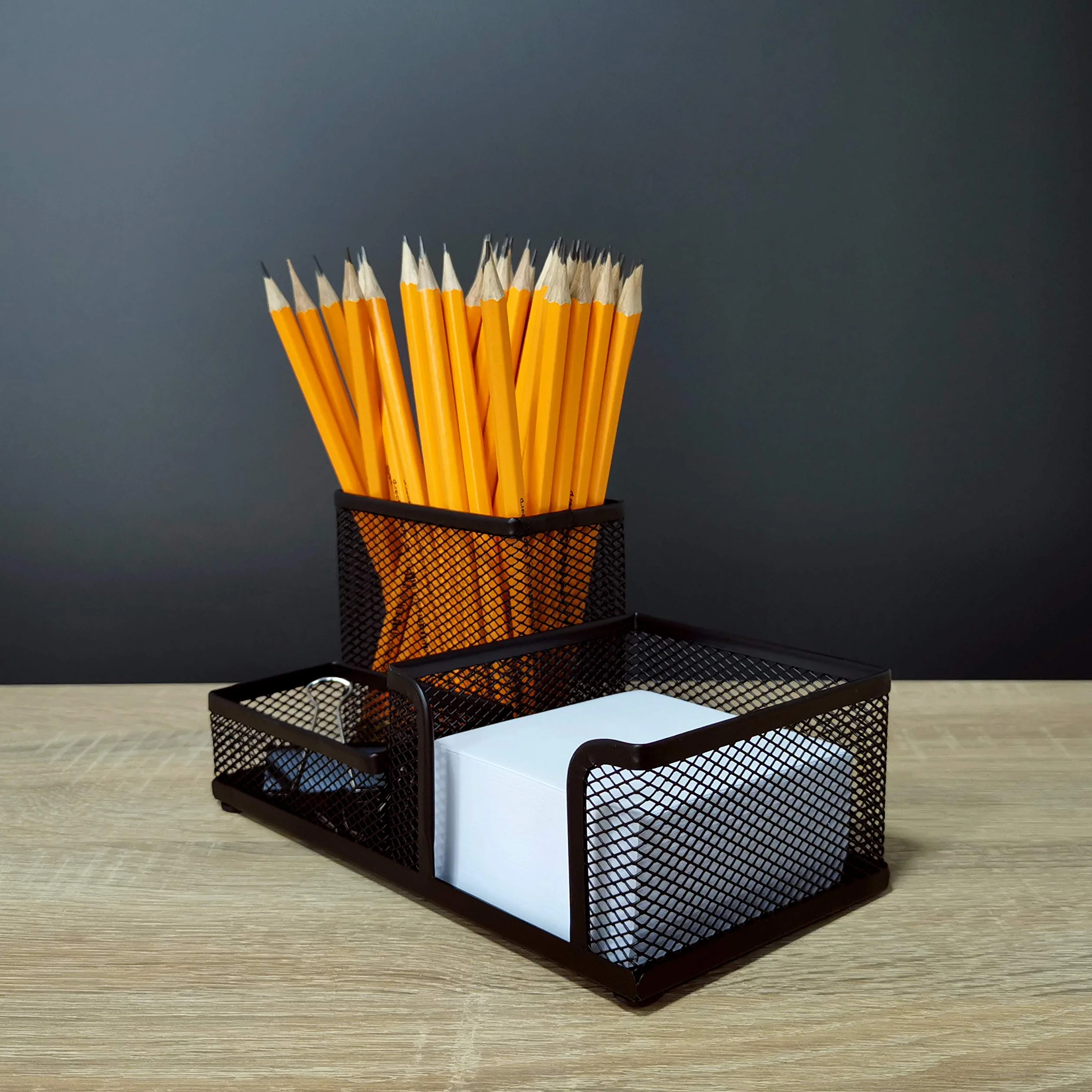 Organiseur de Bureau Métal Pot à Crayons Porte-Notes Maille 205 x 103 x 98 mm Noir
