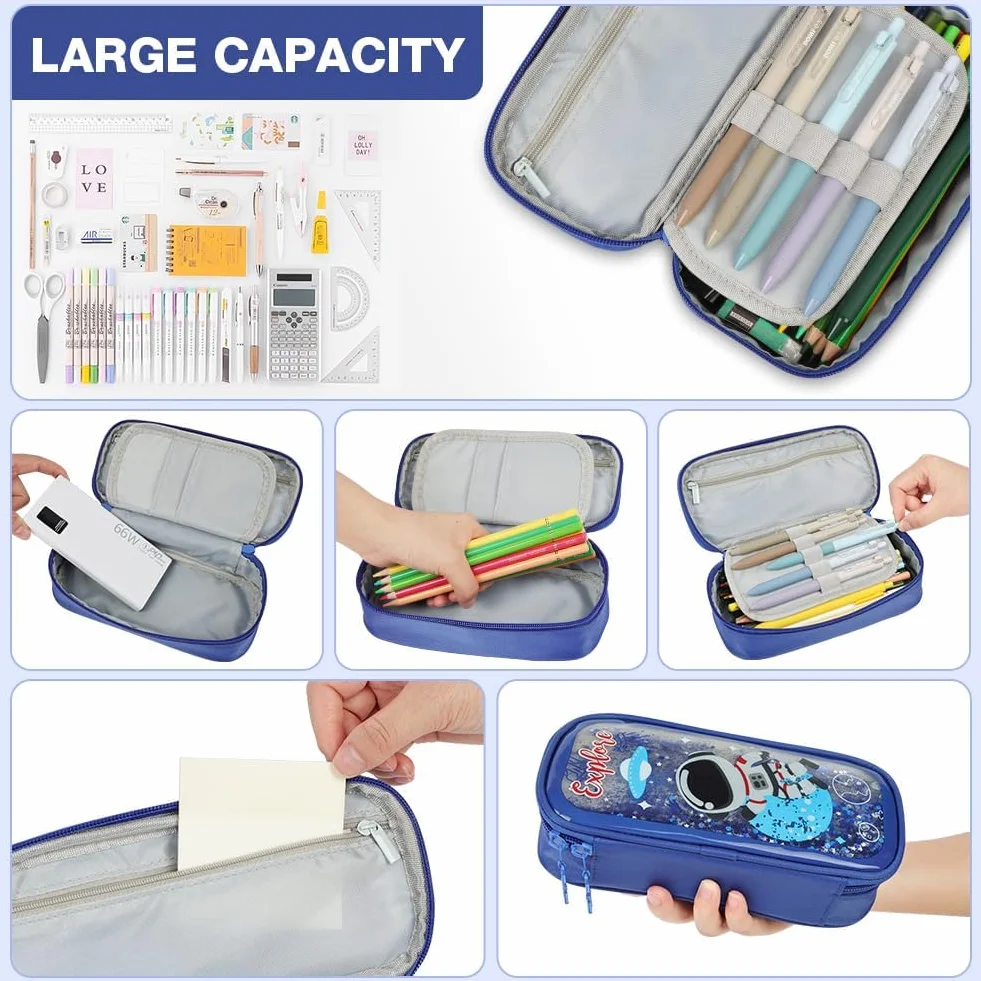 OFFCUP Trousse à Crayons Pliable Grande Capacité 2 Compartiments Motif Dessin Animé Fournitures Scolaire