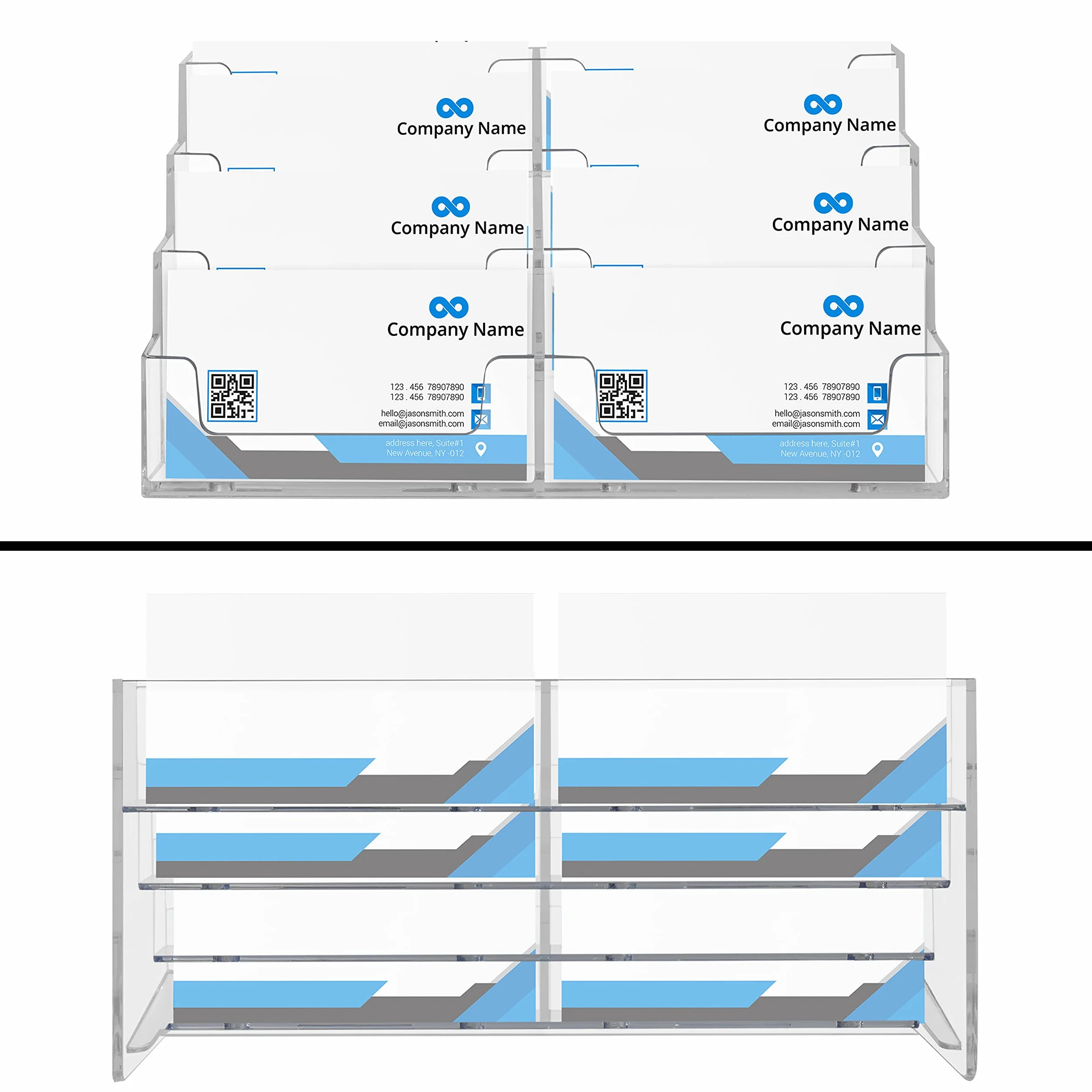 Belle Vous Porte Carte de Visite Acrylique Lot de 2 - Contient 320 Cartes - Porte Cartes Transparent 4 Niveaux 8 Compartiments Bureau