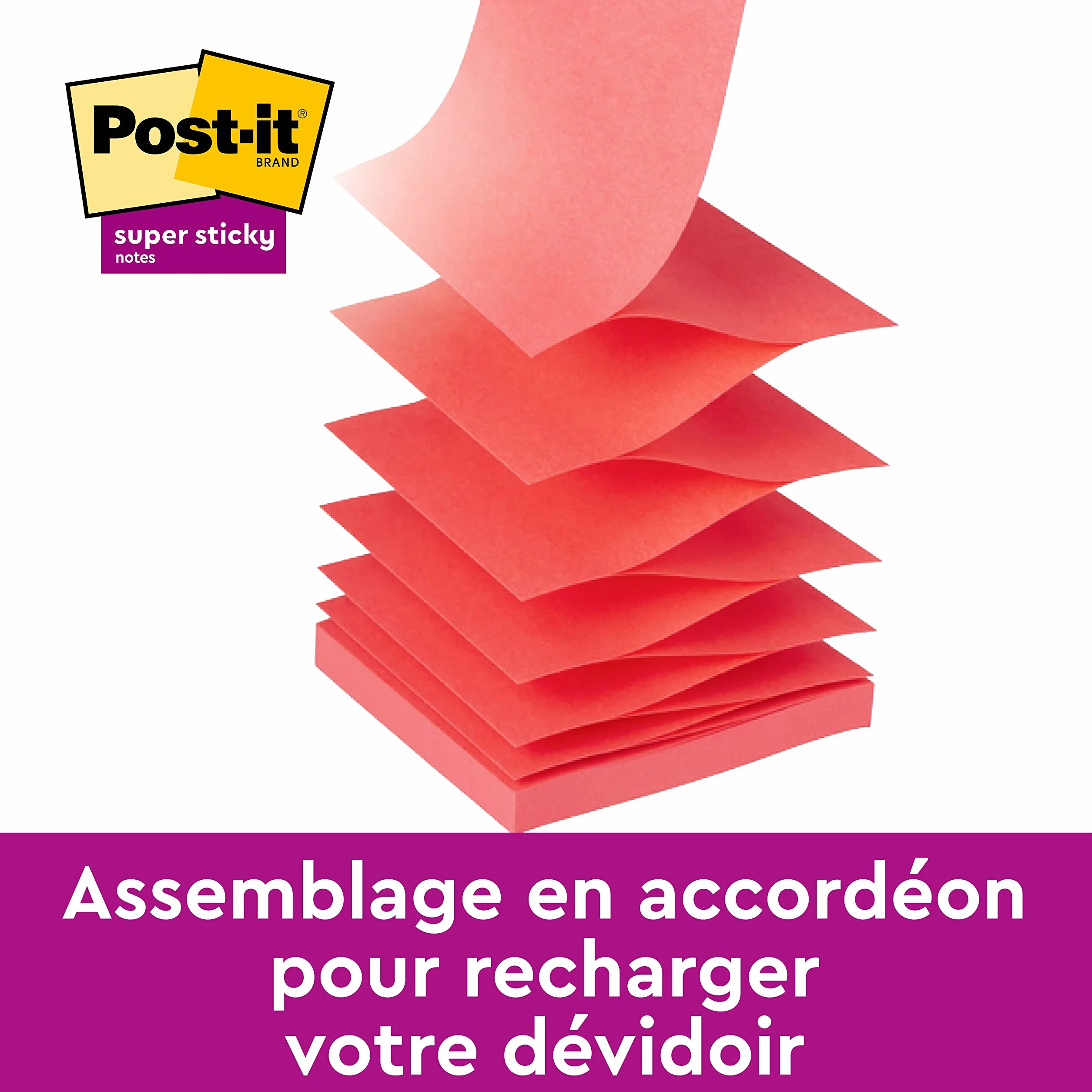 Post-it Z-Notes Autocollantes Super Sticky, 8 Blocs + 4 Gratuits, 90 Feuilles, 76 mm x 76 mm