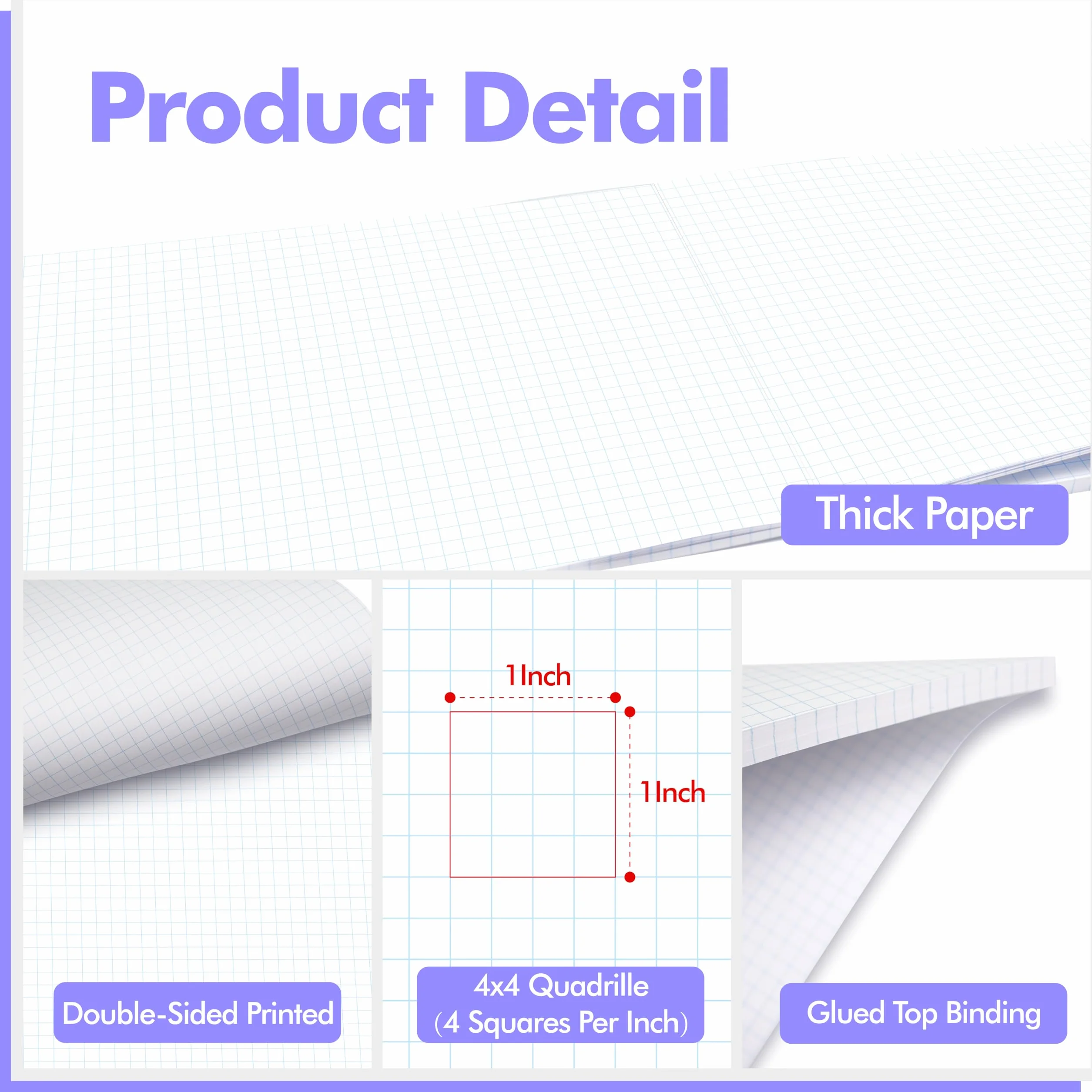 Lot 100 feuilles papier quadrillé double face 10,2x10,2 cm 4 carrés par pouce pour étudiants dessin ingénierie