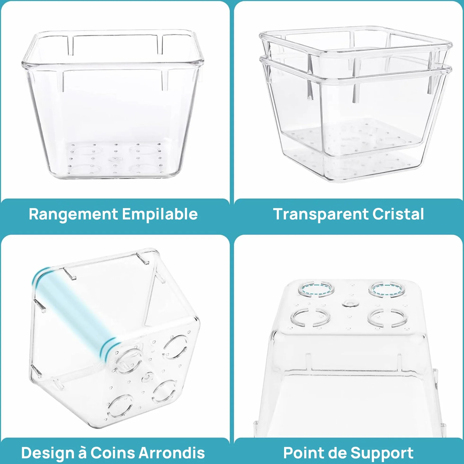 Vtopmart Lot de 15 Organisateurs de Tiroir en Plastique Transparent 4 Tailles pour Salle de Bain