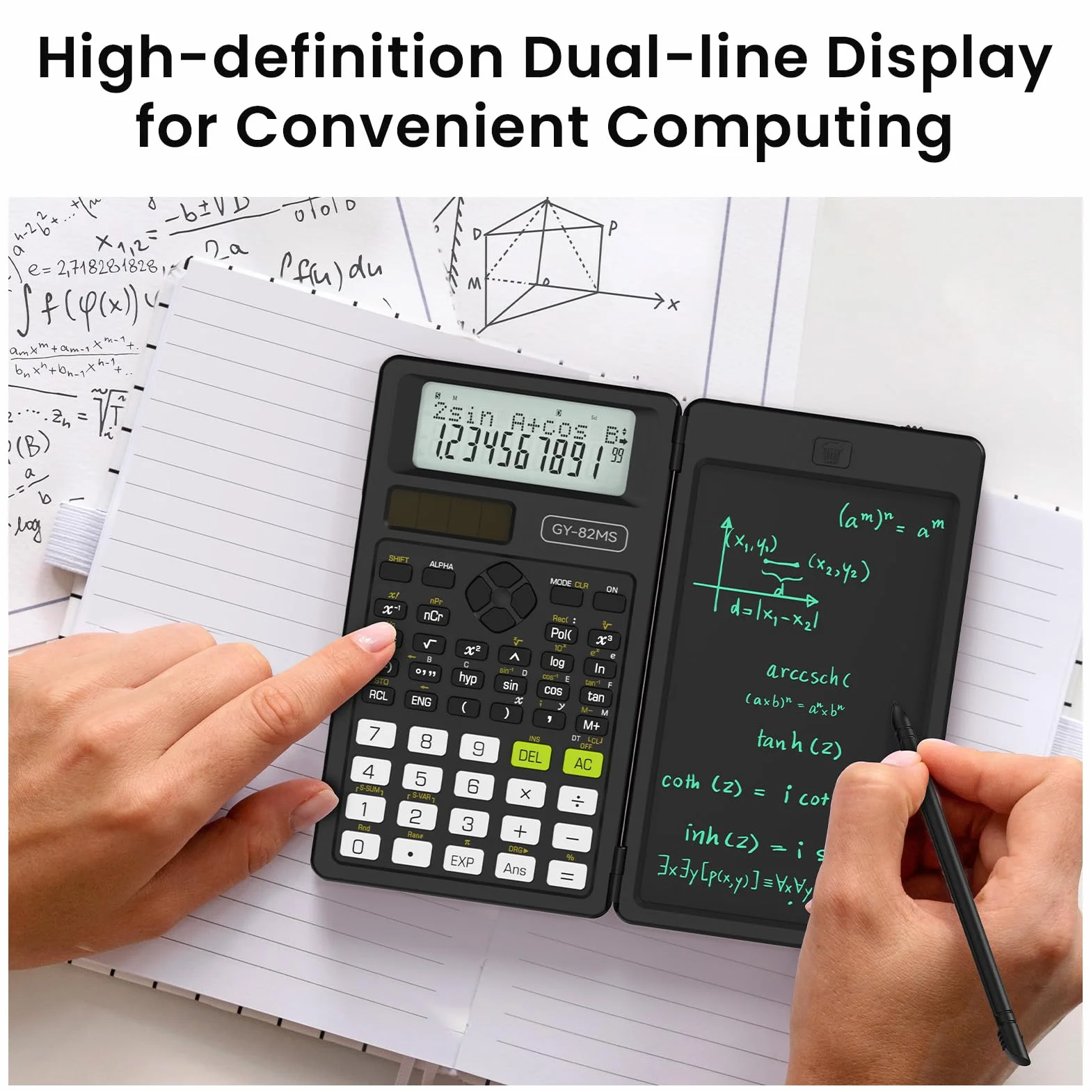 Calculatrice Scientifique ROATEE 82MS Plus Double Alimentation Solaire Pile LCD Réinscriptible Noir Clair