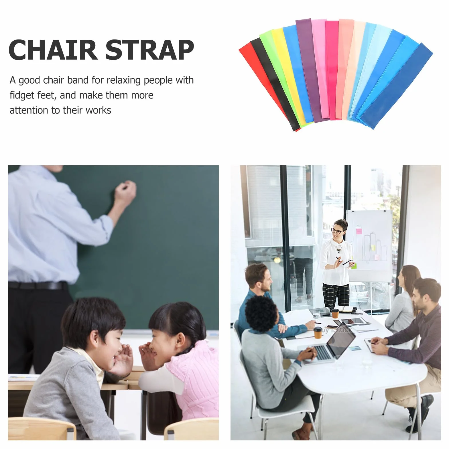 Lot de 15 Bandes Élastiques Colorées pour Chaises de Classe et Bureau Sangles Anti-Dérapantes