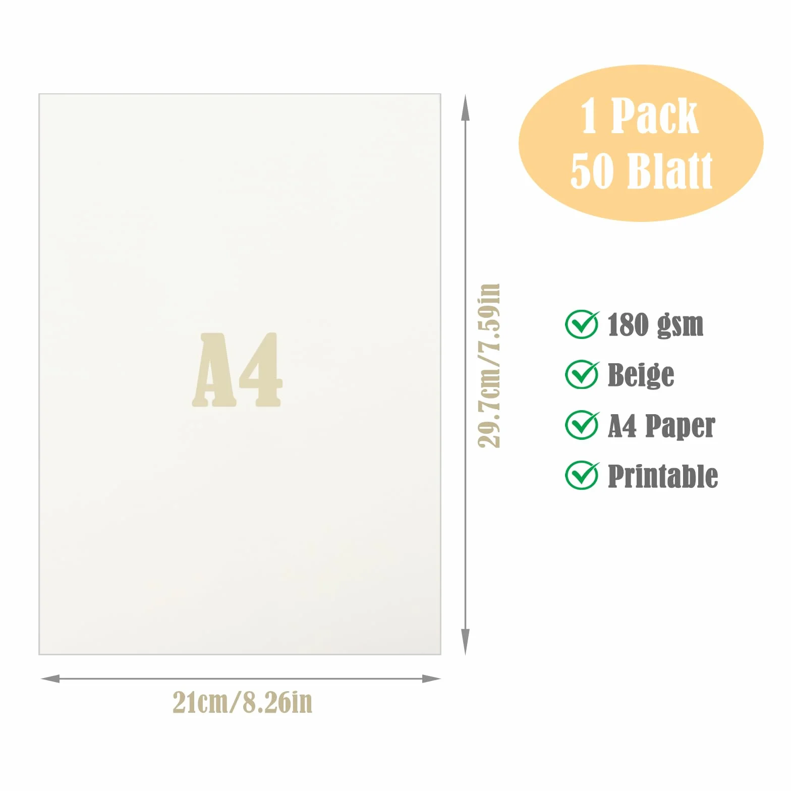 Papier cartonné A4 180 g/m² Beige Lot de 50 feuilles pour loisirs créatifs