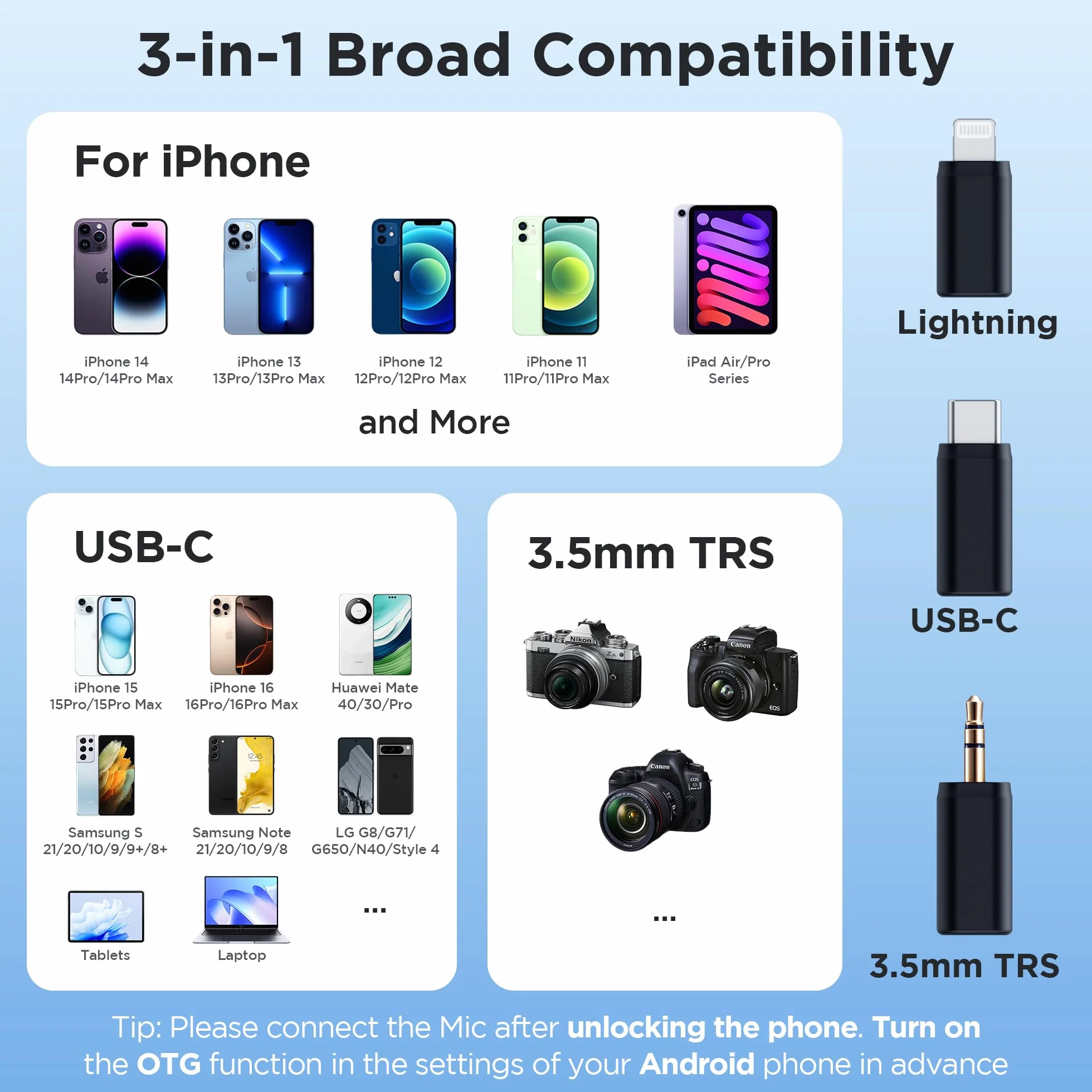 BOYA BOYALINK Microphone Lavalier sans Fil 48KHz 24Bit 30h Réduction Bruit USB-C Lightning 3.5mm
