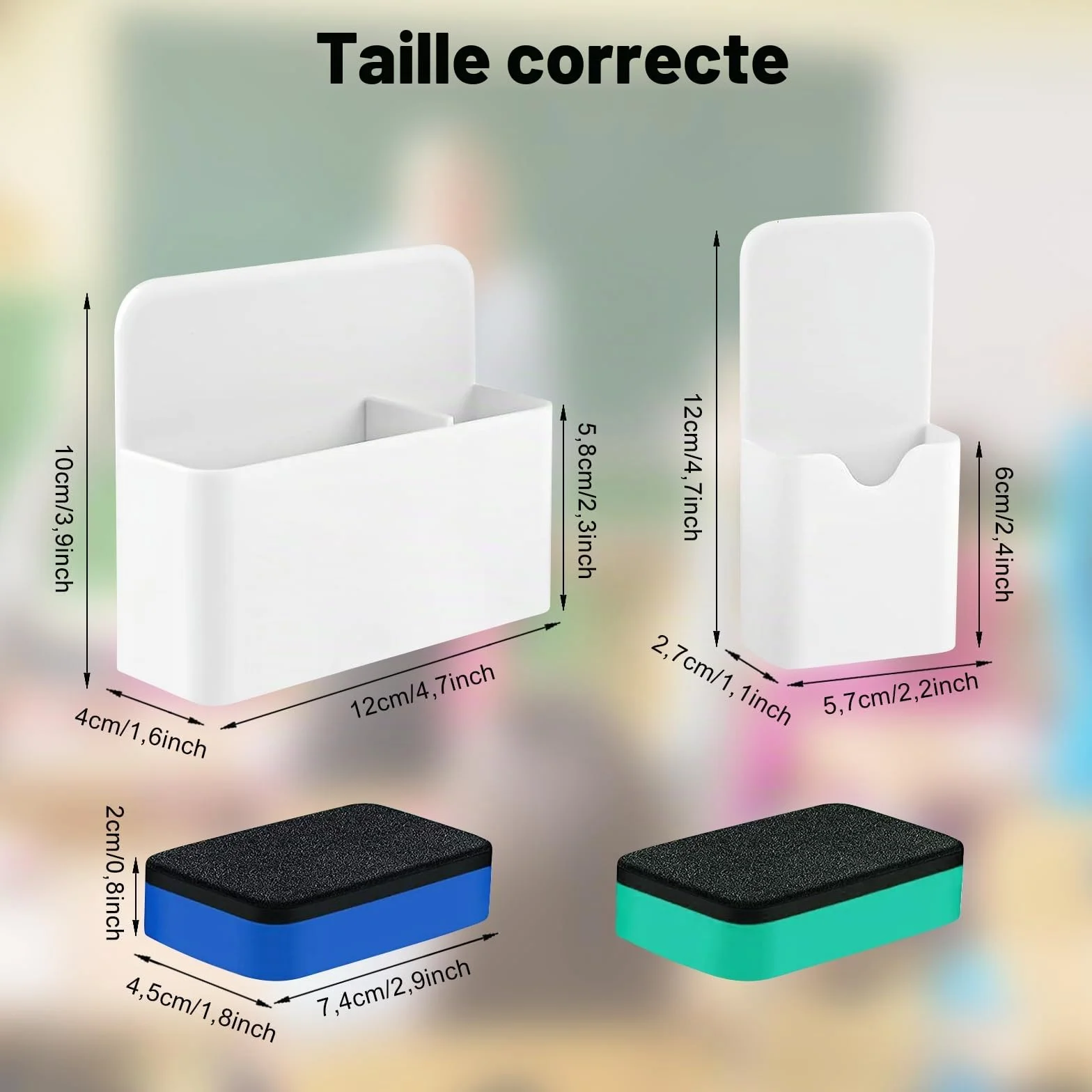 Porte-stylos Magnétiques 2 Pièces, Pot à Stylos Accessoires pour Tableau Blanc avec 2 Éponges