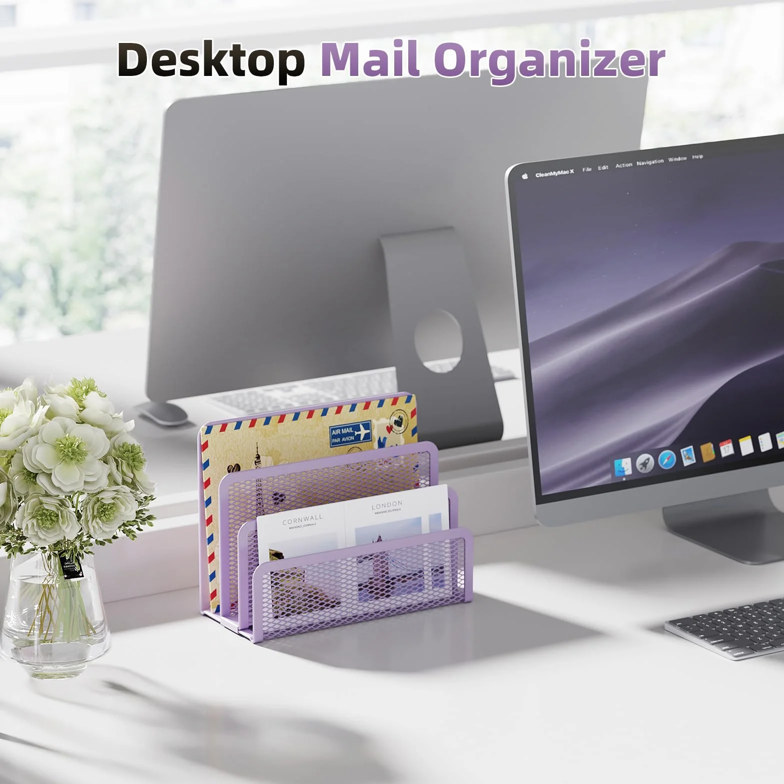 Marbrasse Organiseur de courrier métallique 3 emplacements porte-lettres violet
