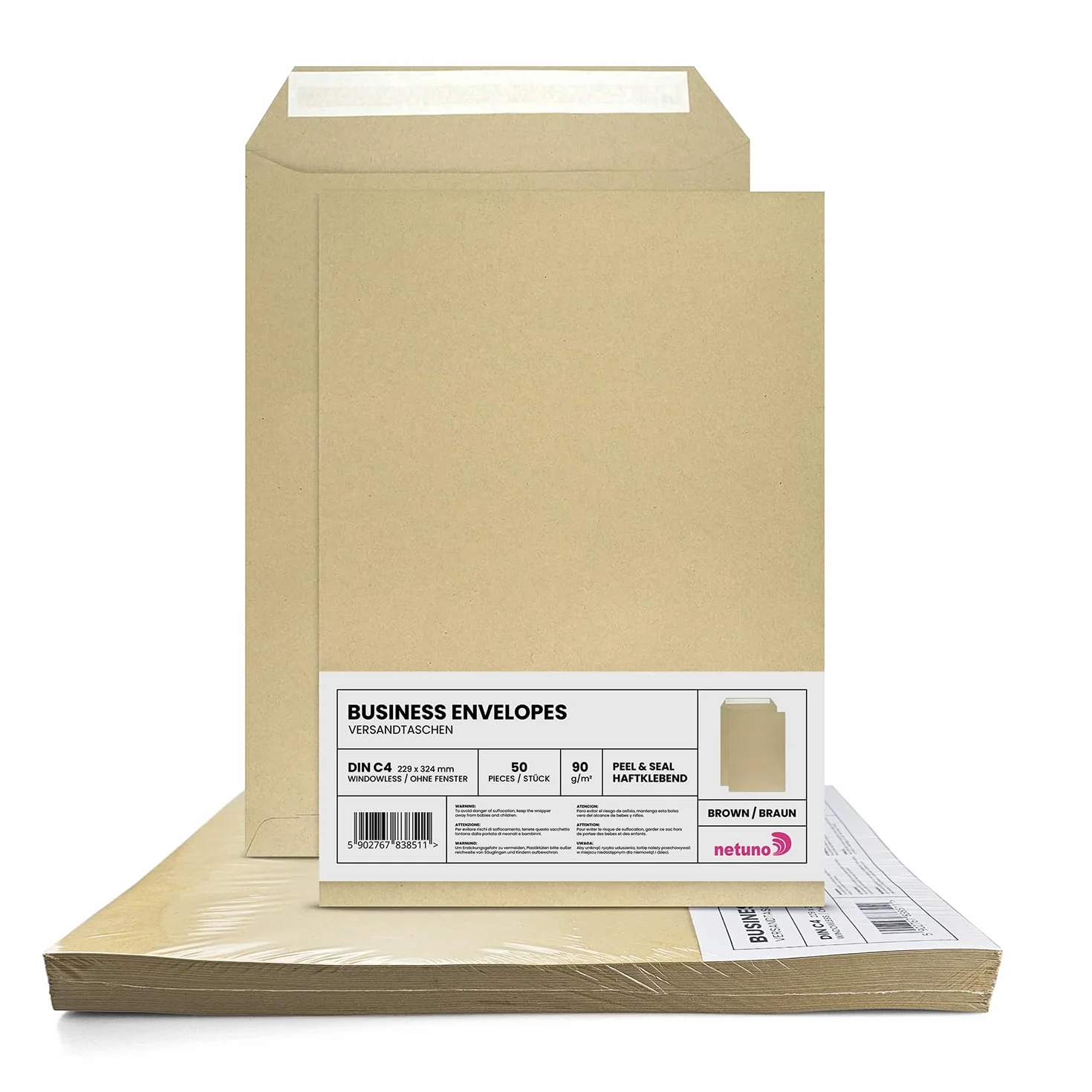 Enveloppes d'expédition Netuno 50 C4 229 x 324 mm 90g marron sans fenêtre