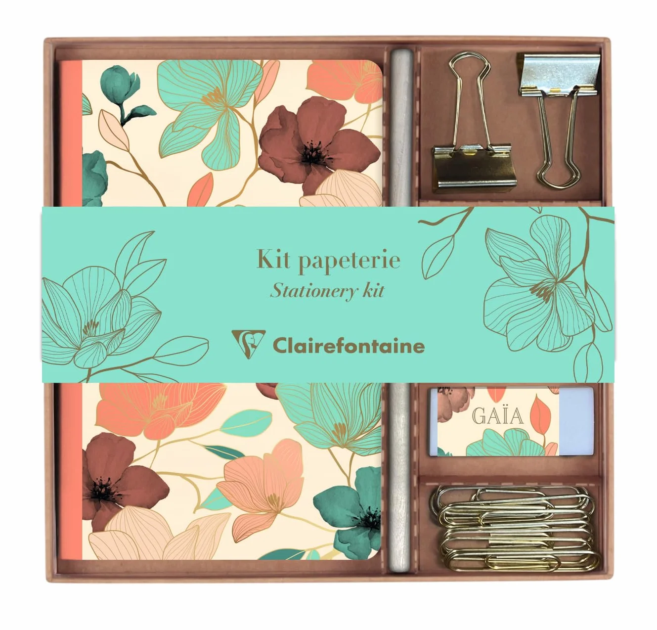 Clairefontaine Kit de Papeterie Gaïa beige Carnet 11x17 cm 64 Pages Lignées
