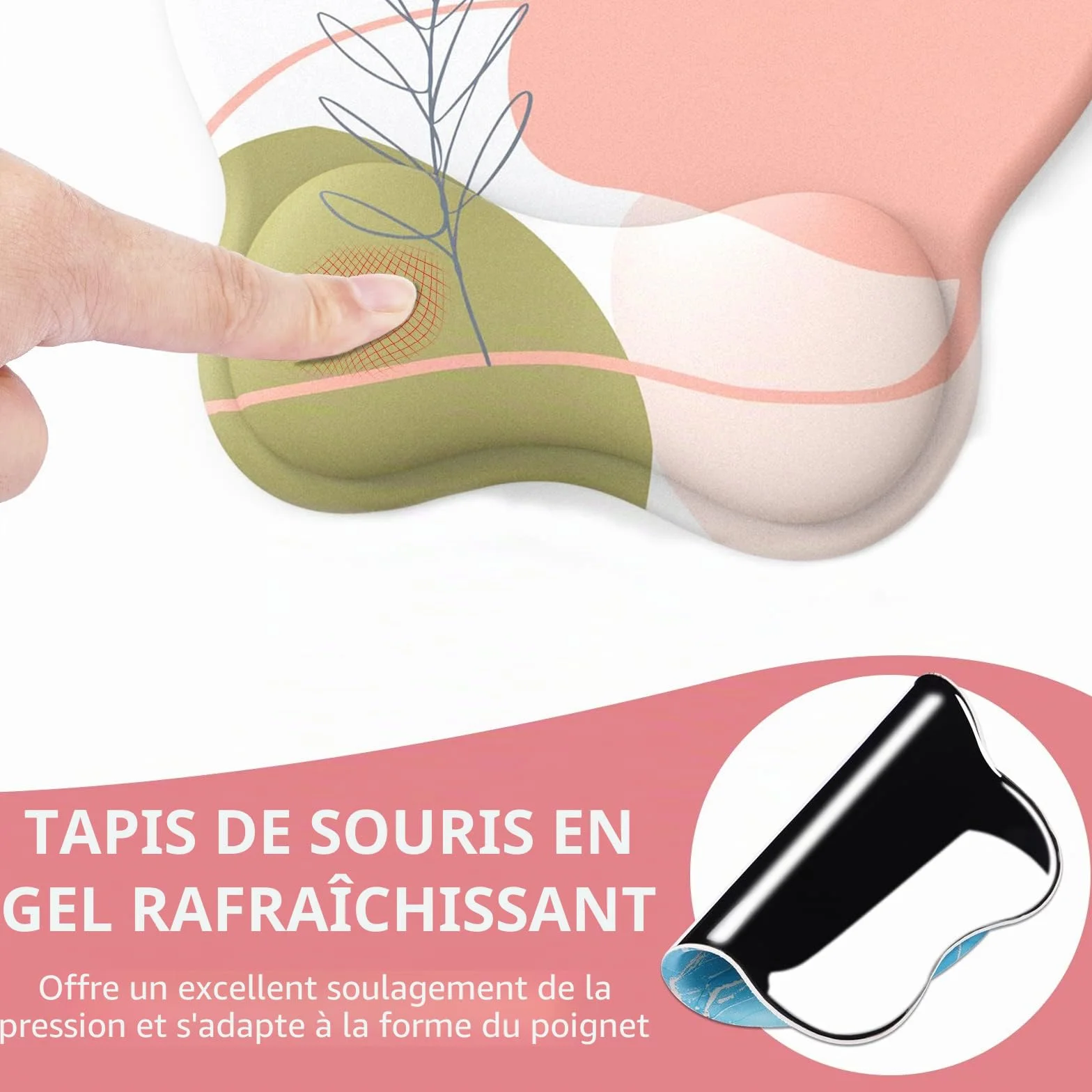 Tapis de Souris Ergonomique en Gel avec Repose-Poignet, Base PU Antidérapant pour Gamer (Rose)