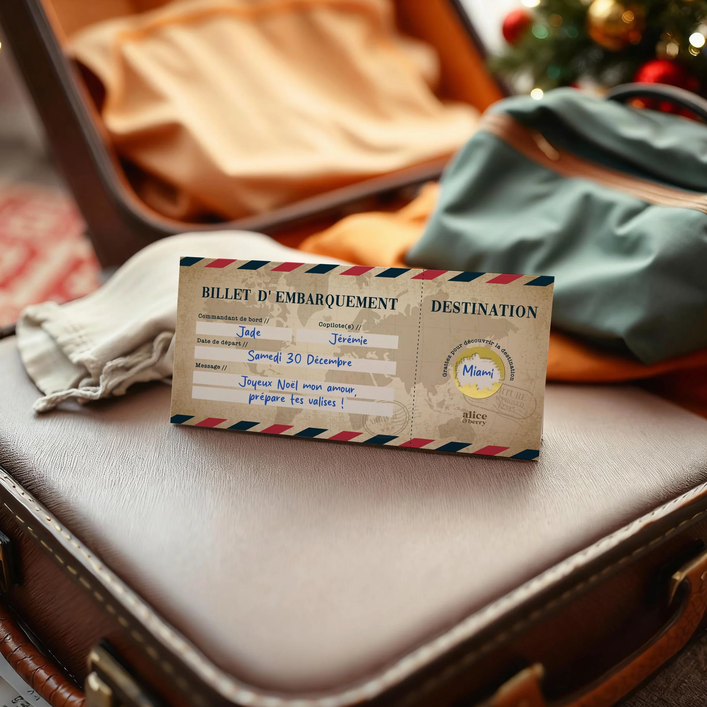 Carte à gratter Voyage Surprise personnalisable Billet d'avion Road Trip Vintage