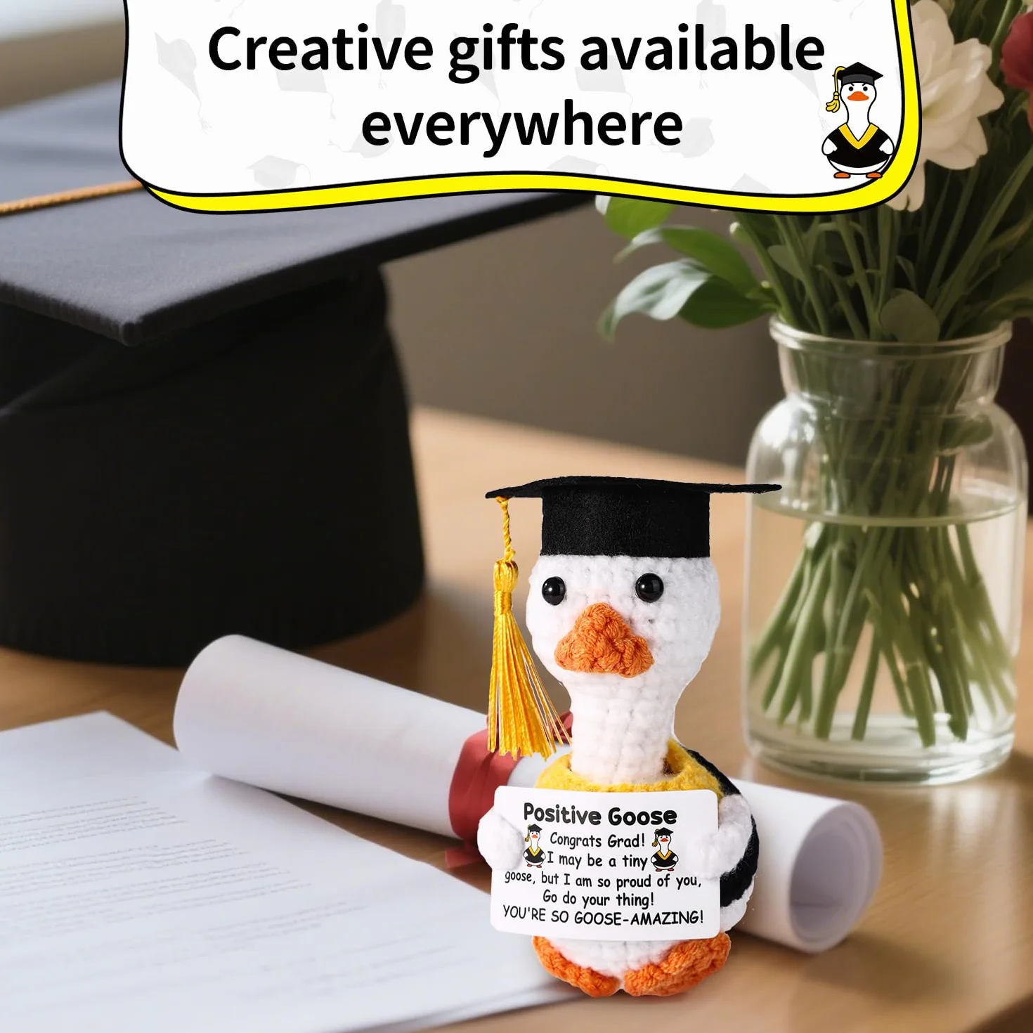 TOYMIS Oie Positive Crochet Soutien Émotionnel Animaux au Crochet avec Messages Positifs Cadeau Encourageant Décoration Maison Bureau