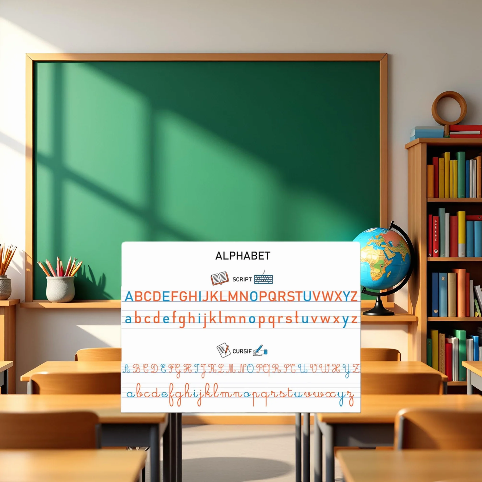 Affiches Pédagogiques A3 Alphabet Cursive Script Capitales 42x30 cm Pack de 3 Support Éducatif