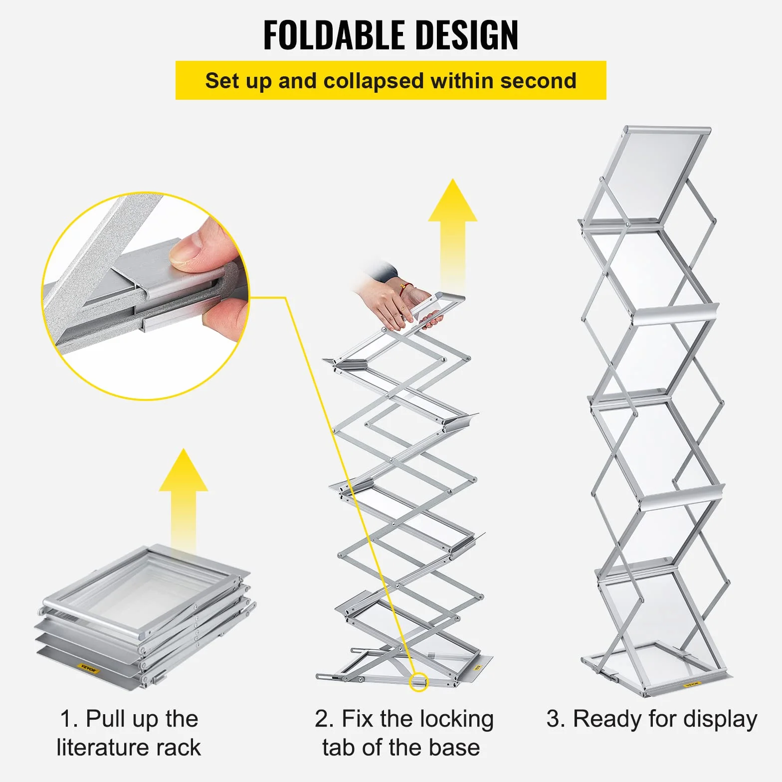 VEVOR Présentoir à Brochures en Alliage Aluminium Pliable 6 Compartiments A4 Portable 26x36x152 cm