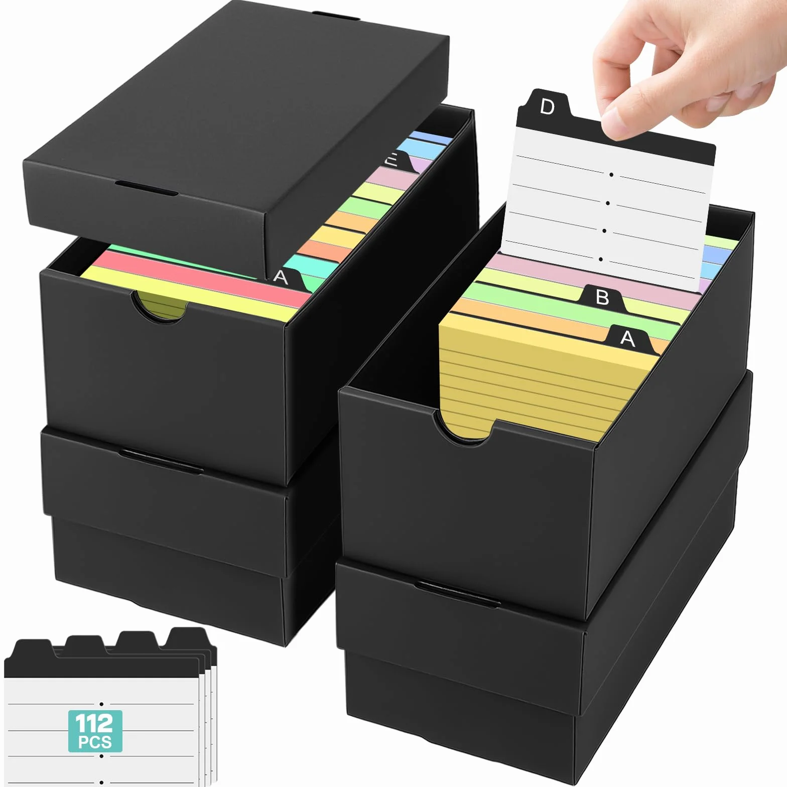 Boîtes À Fiches A7 112 Intercalaires 74×105mm Noir pour Flash Cards Organisation