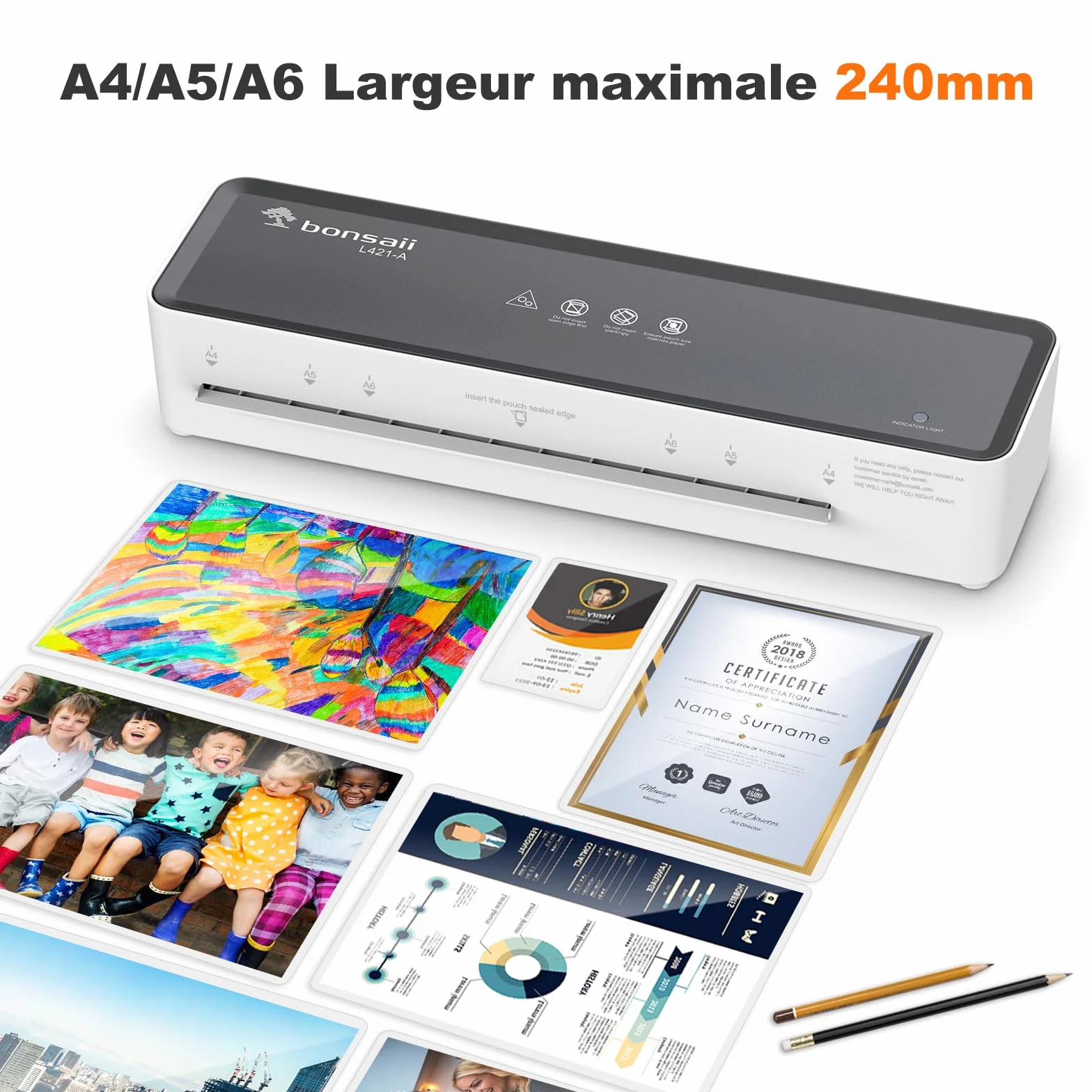 Bonsaii Plastifieuse A4 L421-A, 80-100 microns, anti-bourrage, 5 films inclus