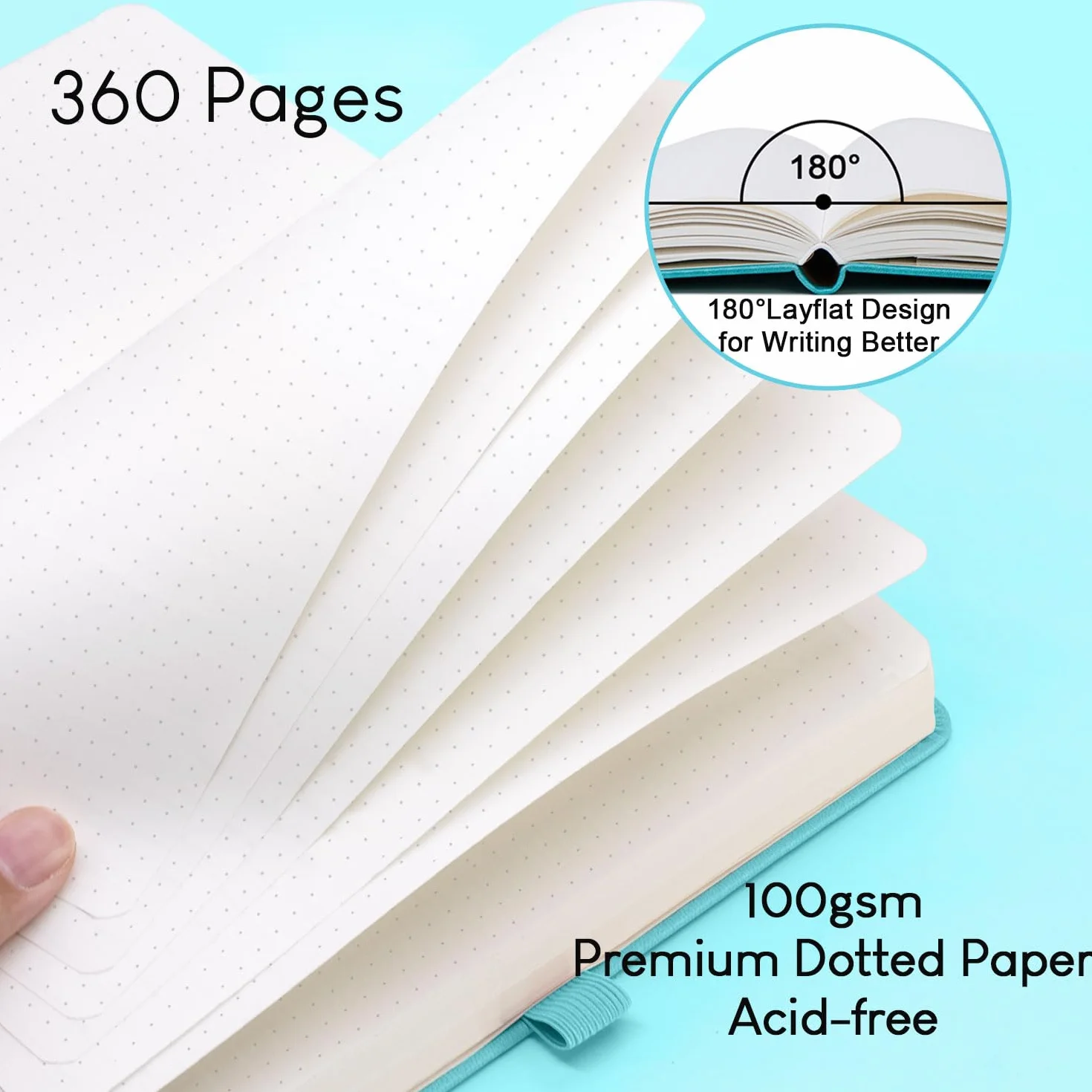 Carnet en Notes A5 Pointillé 360 pg Bullet Dotted Journal Couverture Rigide Papier 100 g/m² avec Porte-stylo Poche Intérieure 2 Marque-pages